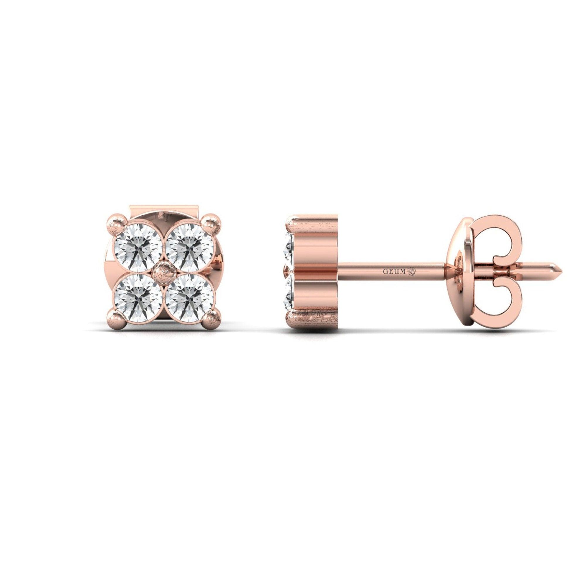 Genuine Yellow/White Gold Stud Earrings, Rose Gold Earrings for Girls, Elegant White Diamond Earrings, Gift for Her - GeumJewels