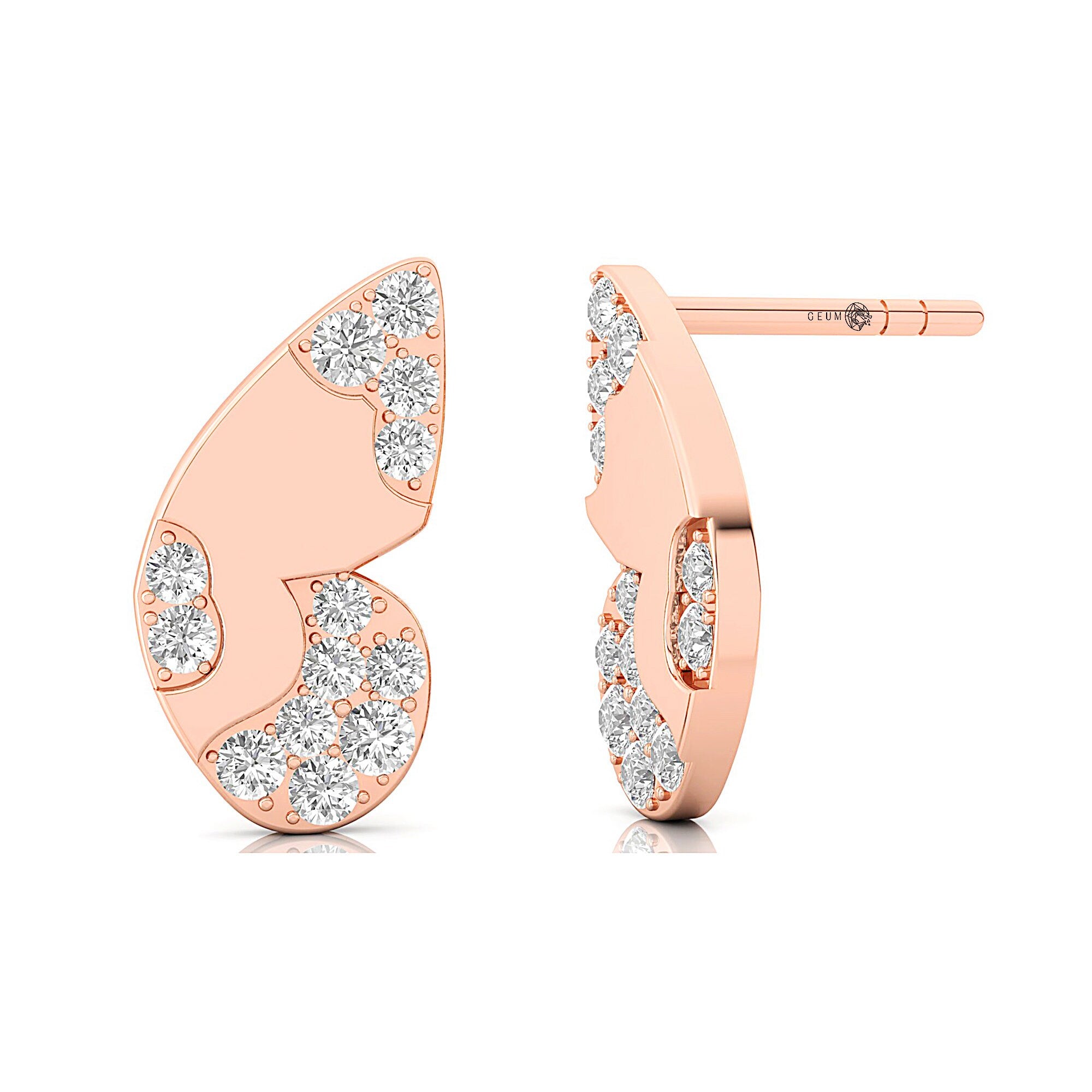 Butterfly Diamond Stud Gold Earrings - GeumJewels