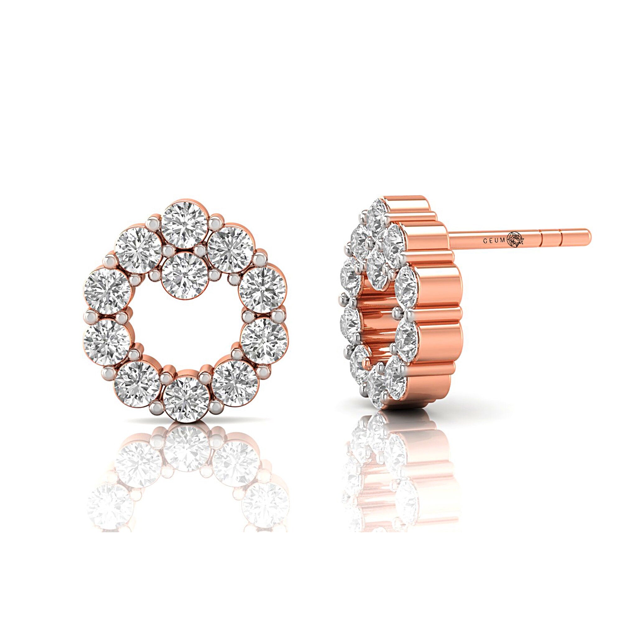 Circular Round Diamond Stud Dainty Earrings - GeumJewels