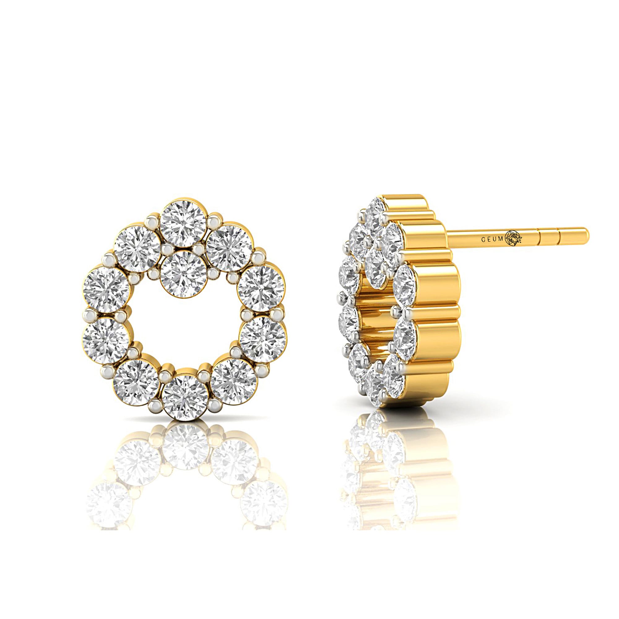 Circular Round Diamond Stud Dainty Earrings - GeumJewels
