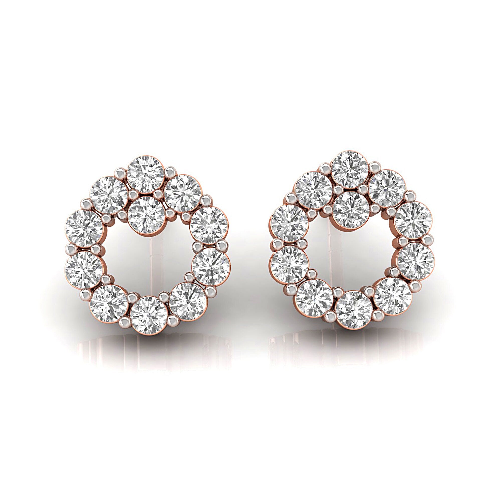 Circular Round Diamond Stud Dainty Earrings - GeumJewels