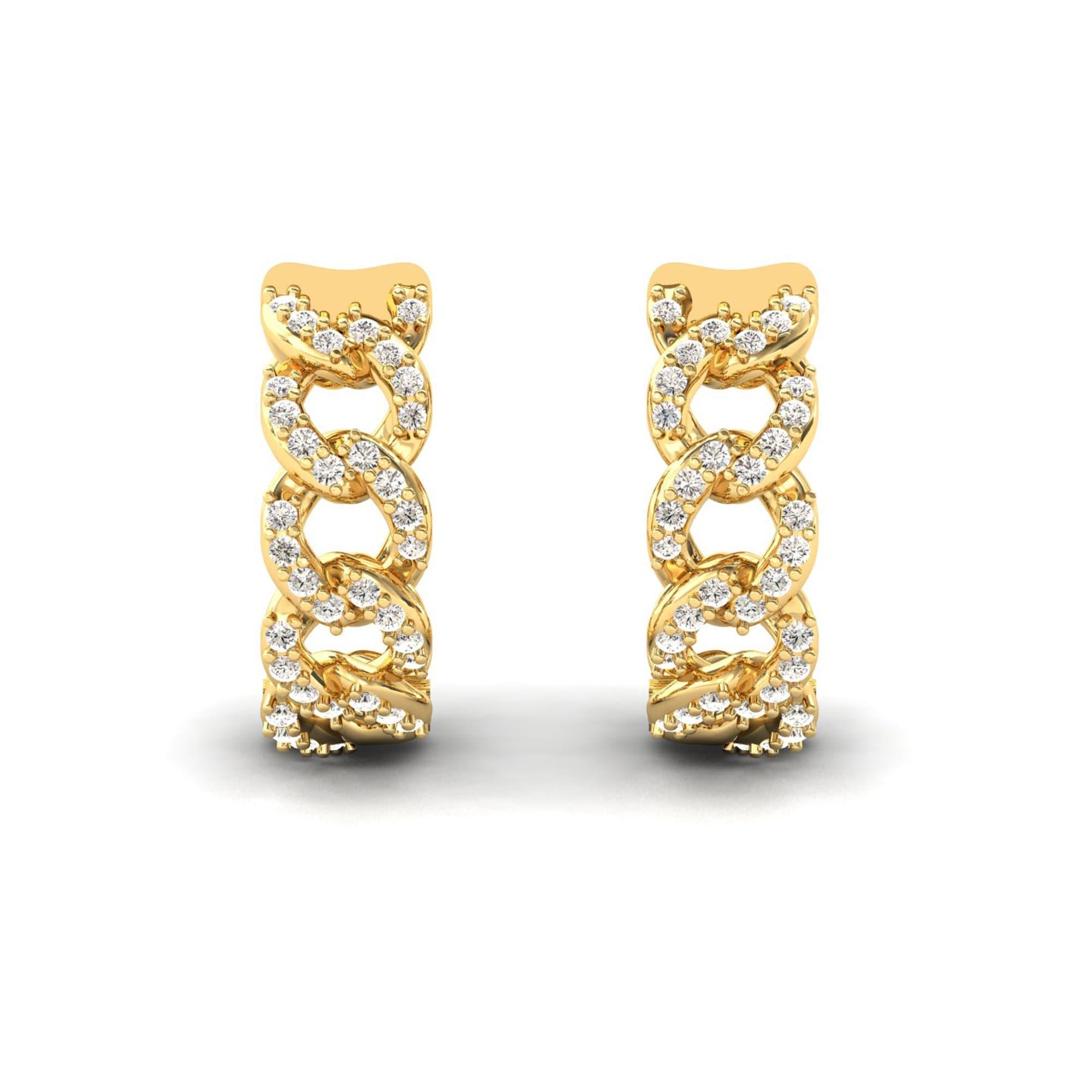 Small Diamond Hoop Earrings, Handmade Gold Earrings, Personalized Yellow/White Gold Earrings, Real Gold Fashion Earrings - GeumJewels