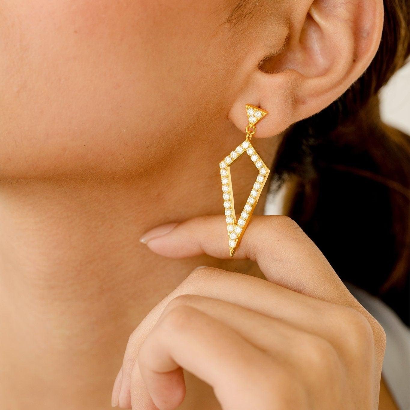 Genuine Gold Dangle Earrings, White/Yellow Gold Earrings for Ladies, Natural White Diamond Earrings, Designer Gift for-Wedding - GeumJewels