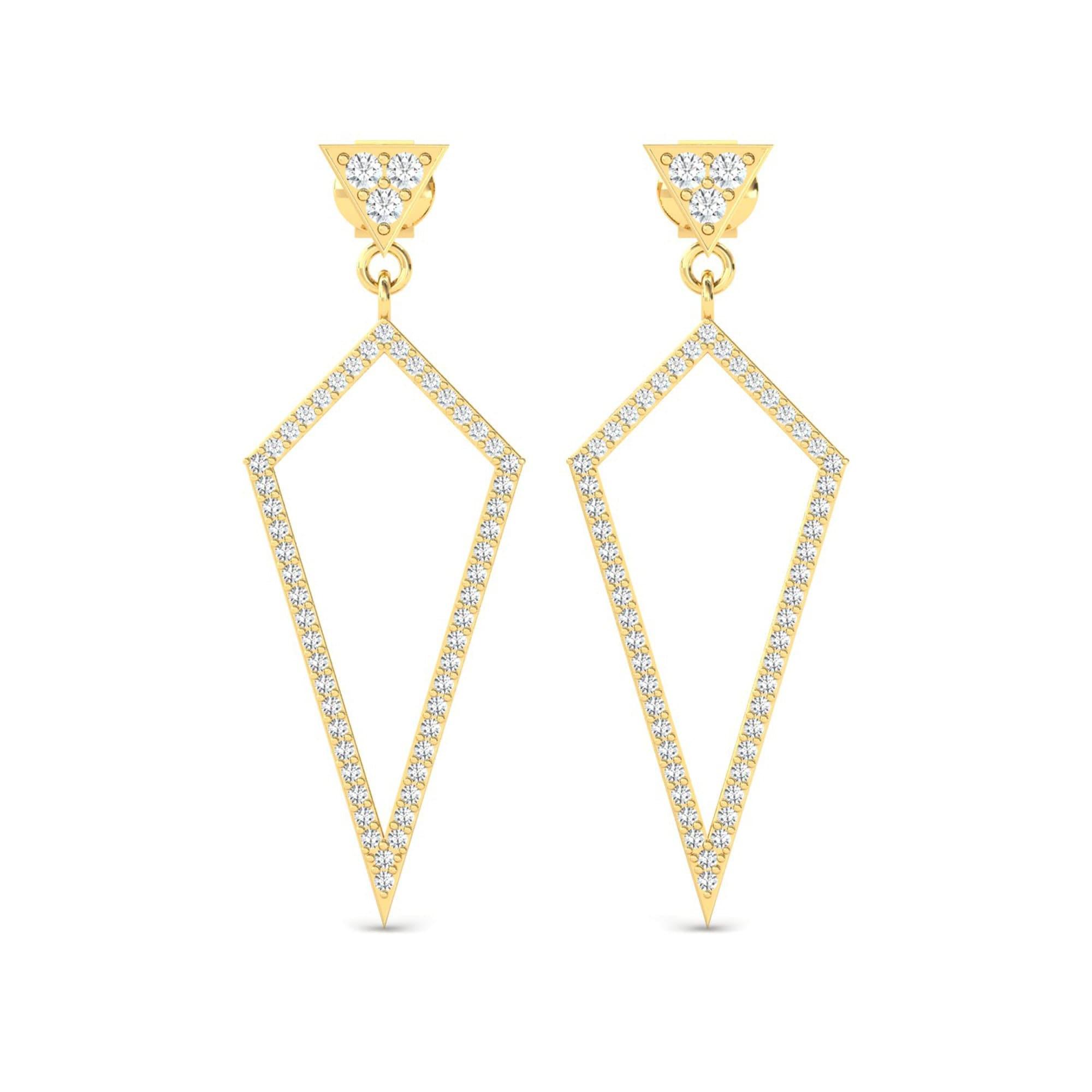 Genuine Gold Dangle Earrings, White/Yellow Gold Earrings for Ladies, Natural White Diamond Earrings, Designer Gift for-Wedding - GeumJewels