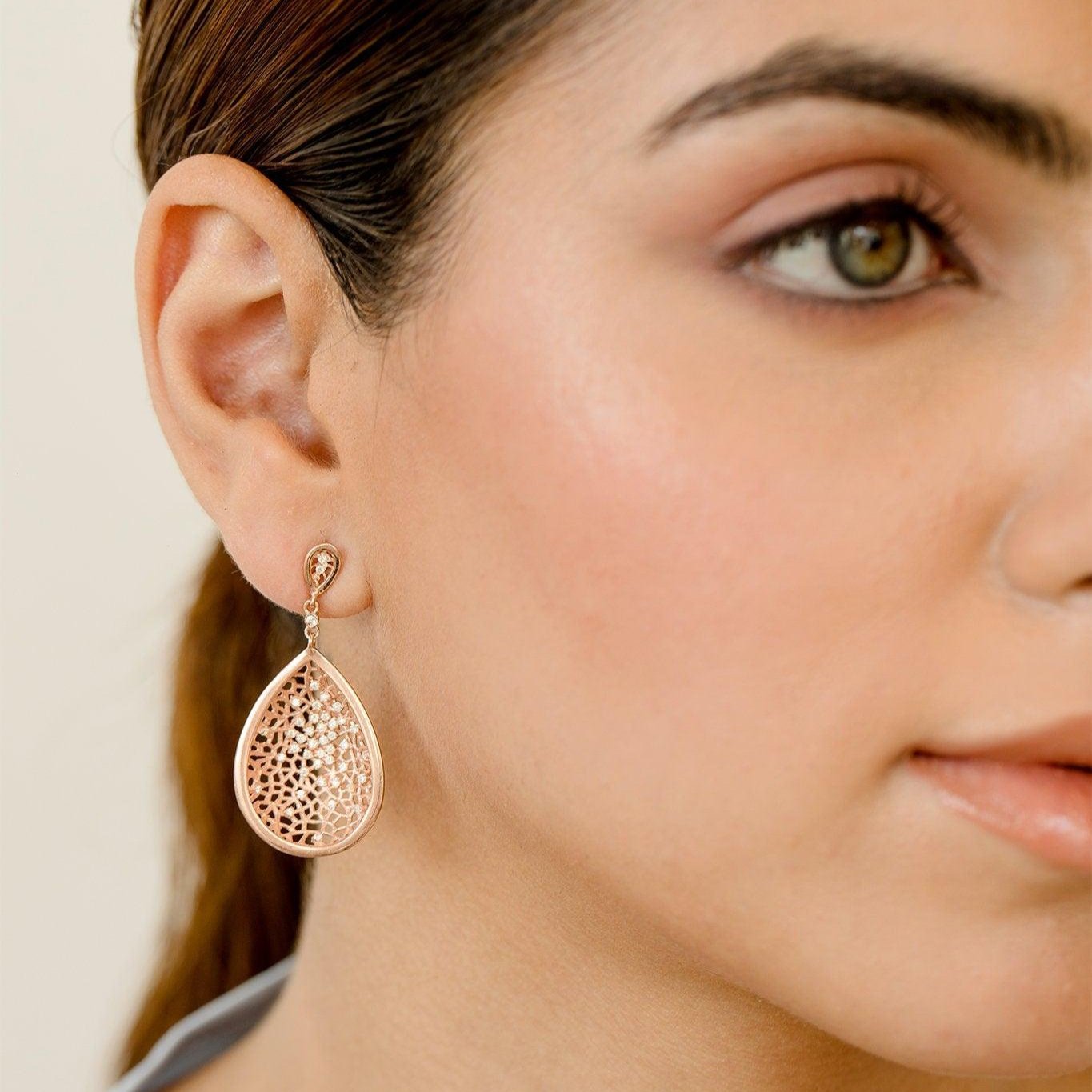 Natural Diamond Stud Earring, Custom Solid Rose Gold Earing, Handmade White/Yellow Gold Earrings - GeumJewels