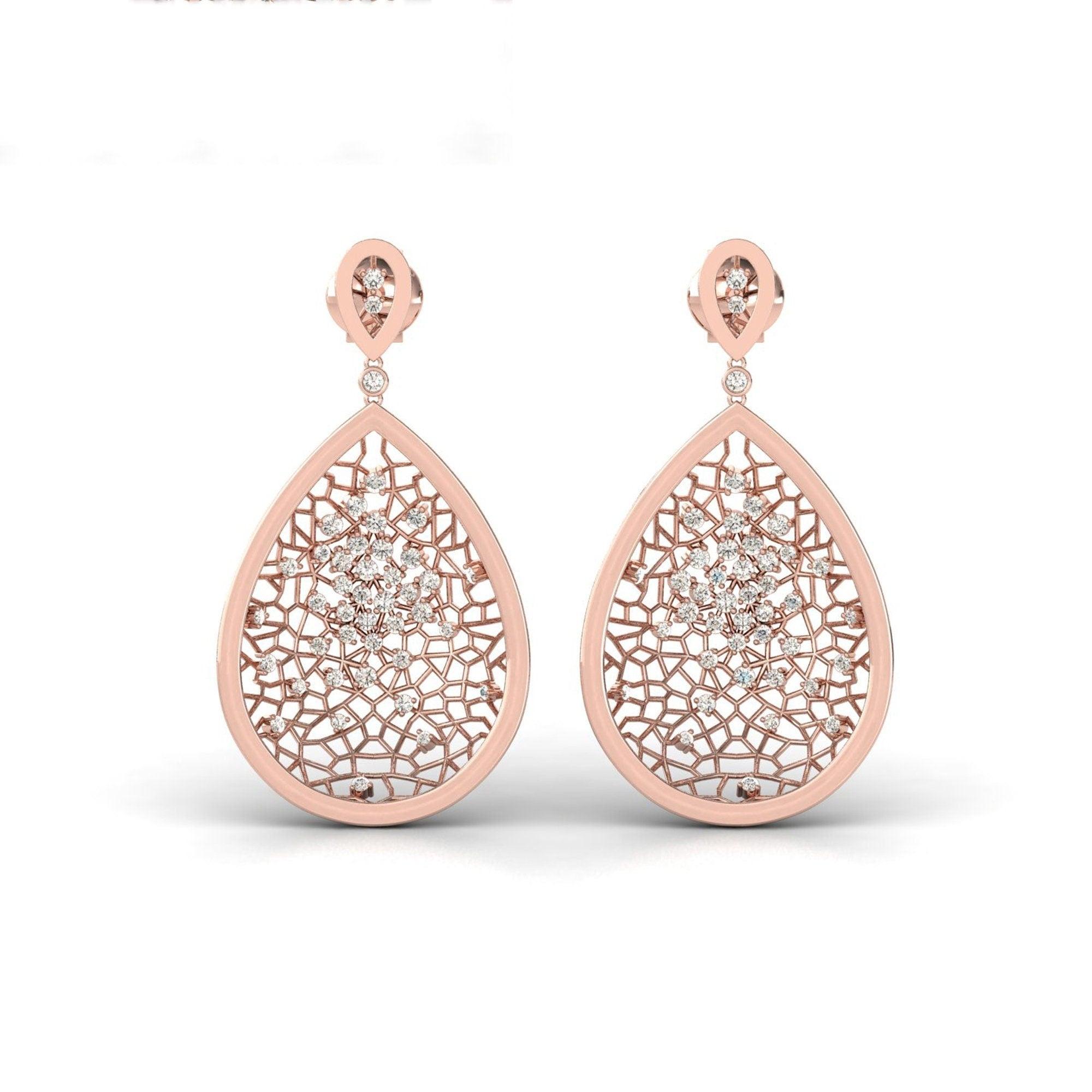 Natural Diamond Stud Earring, Custom Solid Rose Gold Earing, Handmade White/Yellow Gold Earrings - GeumJewels