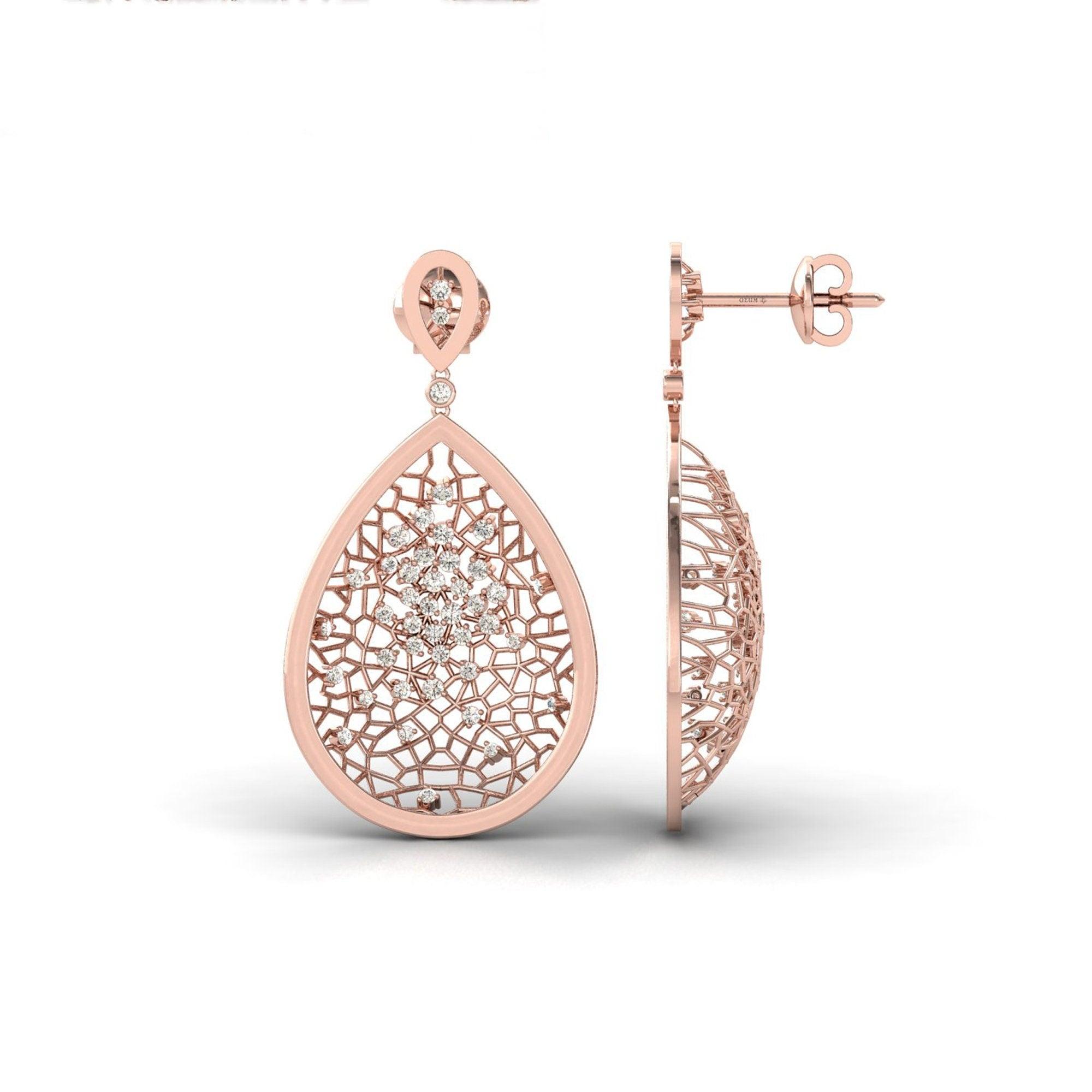 Natural Diamond Stud Earring, Custom Solid Rose Gold Earing, Handmade White/Yellow Gold Earrings - GeumJewels