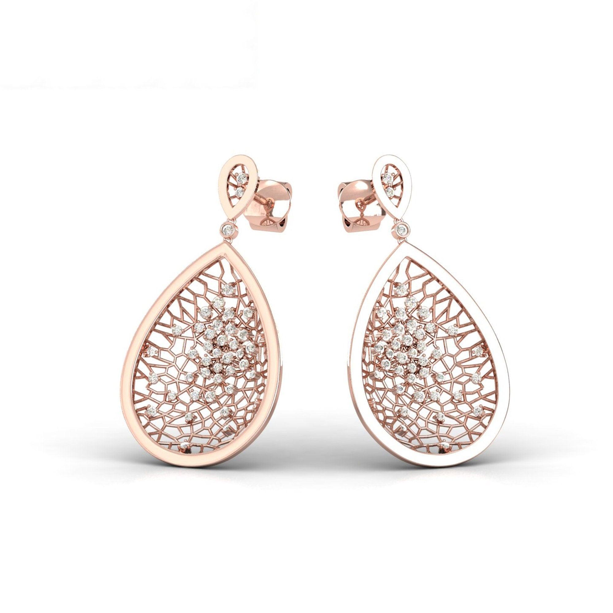 Natural Diamond Stud Earring, Custom Solid Rose Gold Earing, Handmade White/Yellow Gold Earrings - GeumJewels