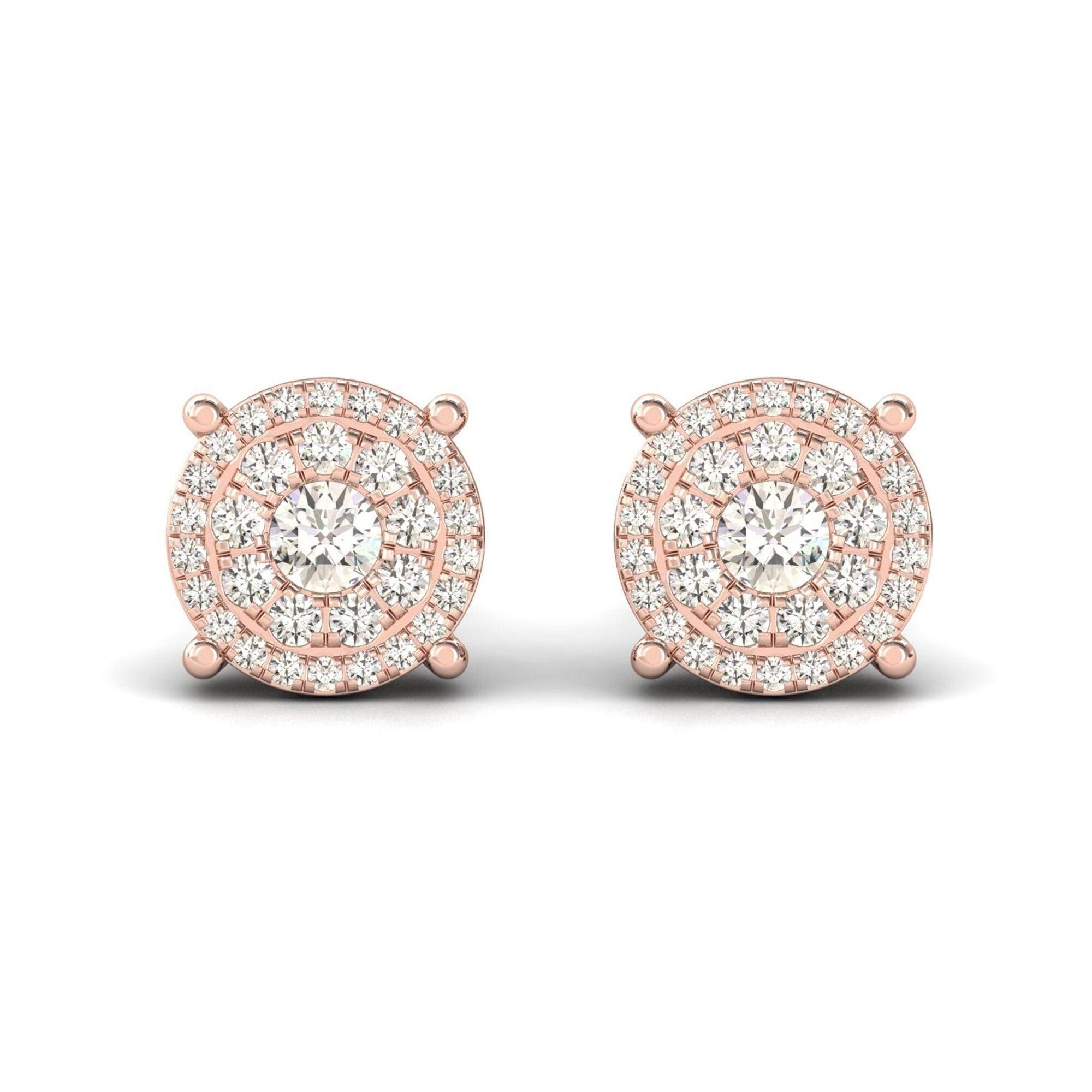 Handmade Designer Gold Earring, Solid Gold Stud Earrings For Women, 18Kt Rose Gold Diamond Earrings - GeumJewels