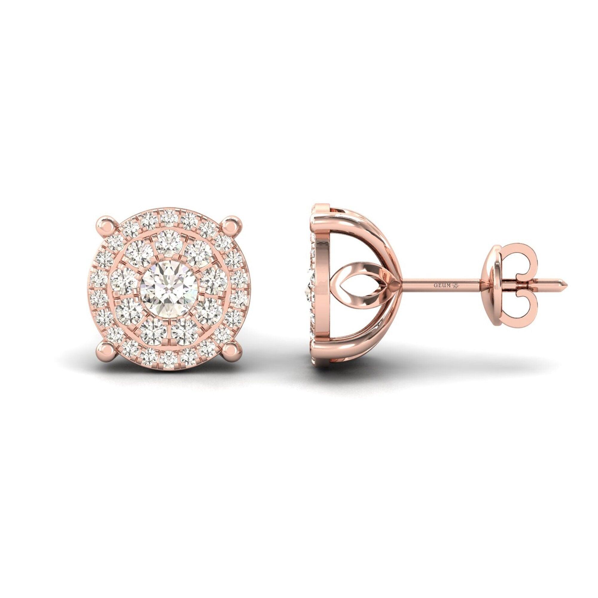 Handmade Designer Gold Earring, Solid Gold Stud Earrings For Women, 18Kt Rose Gold Diamond Earrings - GeumJewels