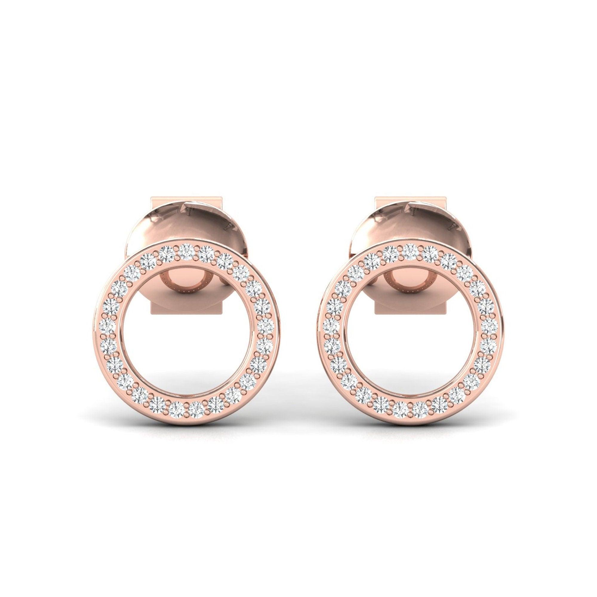 Natural Diamond Tiny Earrings, Elegant Yellow/White Gold Earrings, Rose Gold Custom Earrings - GeumJewels