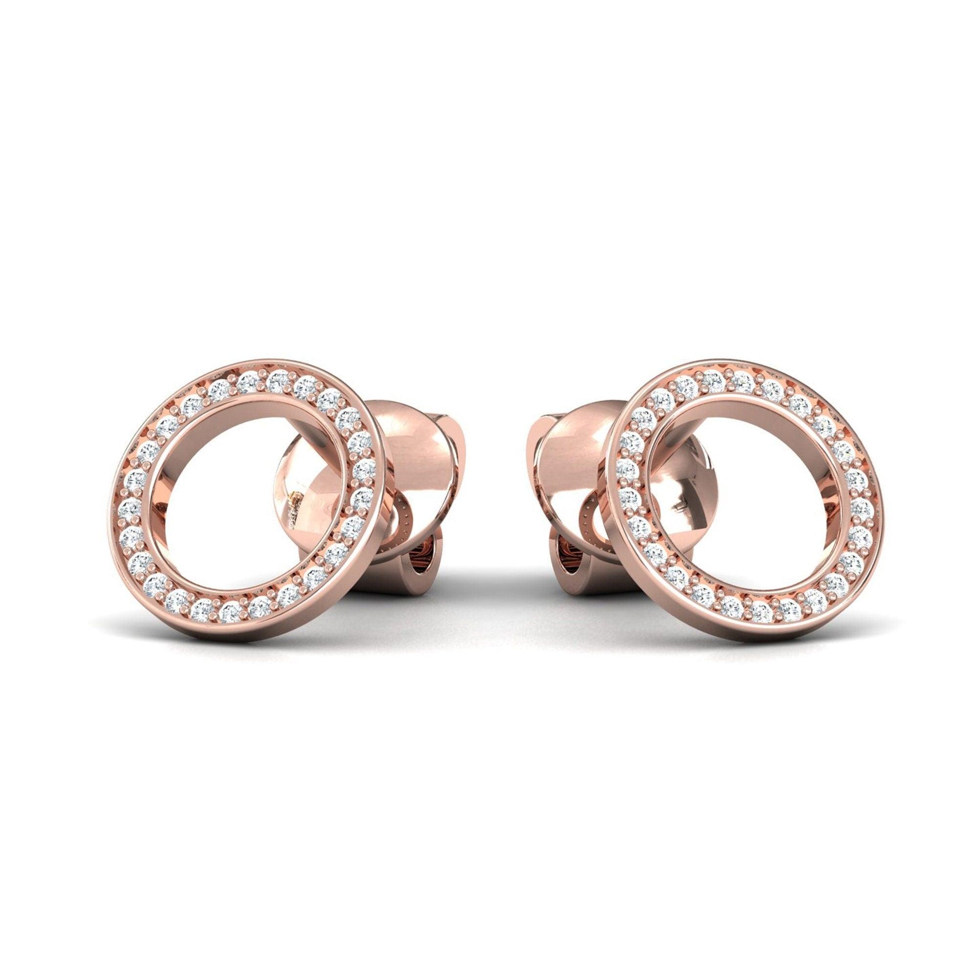 Natural Diamond Tiny Earrings, Elegant Yellow/White Gold Earrings, Rose Gold Custom Earrings - GeumJewels