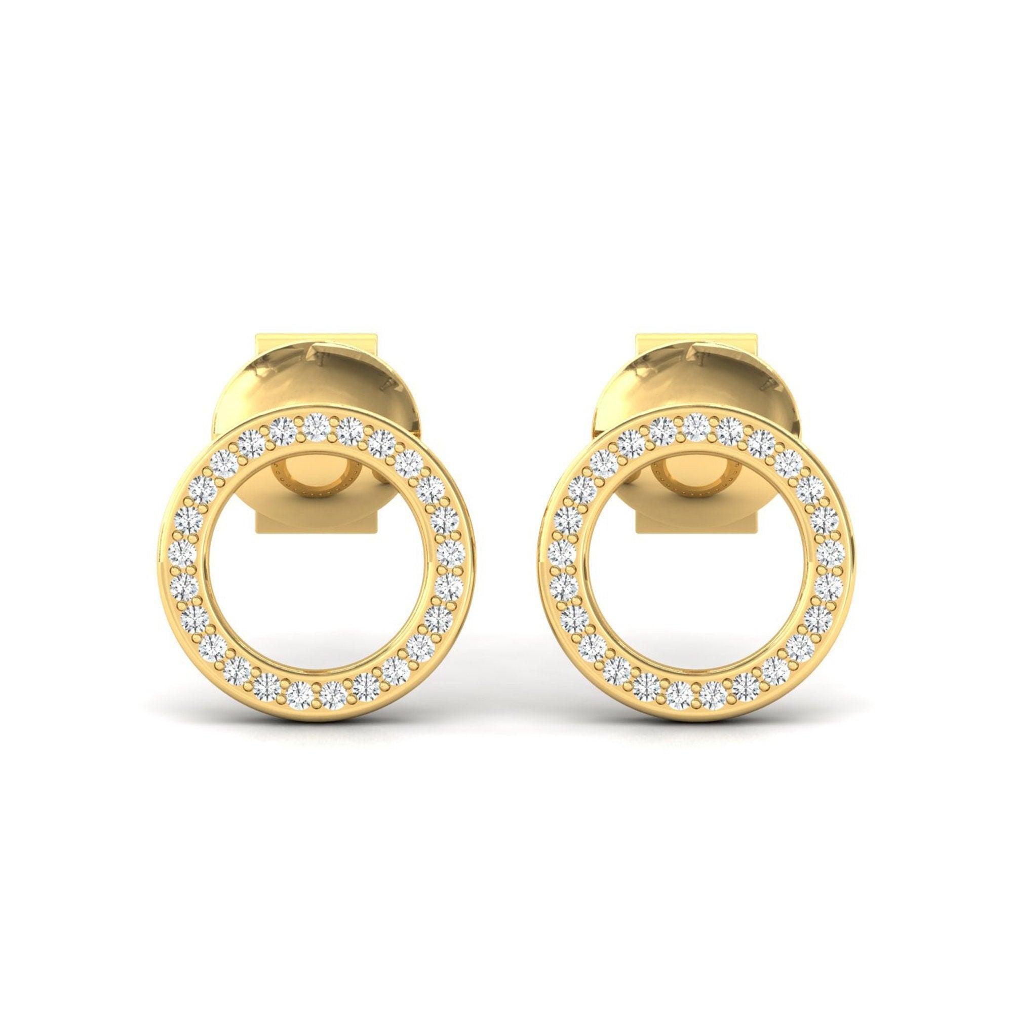 Natural Diamond Tiny Earrings, Elegant Yellow/White Gold Earrings, Rose Gold Custom Earrings - GeumJewels
