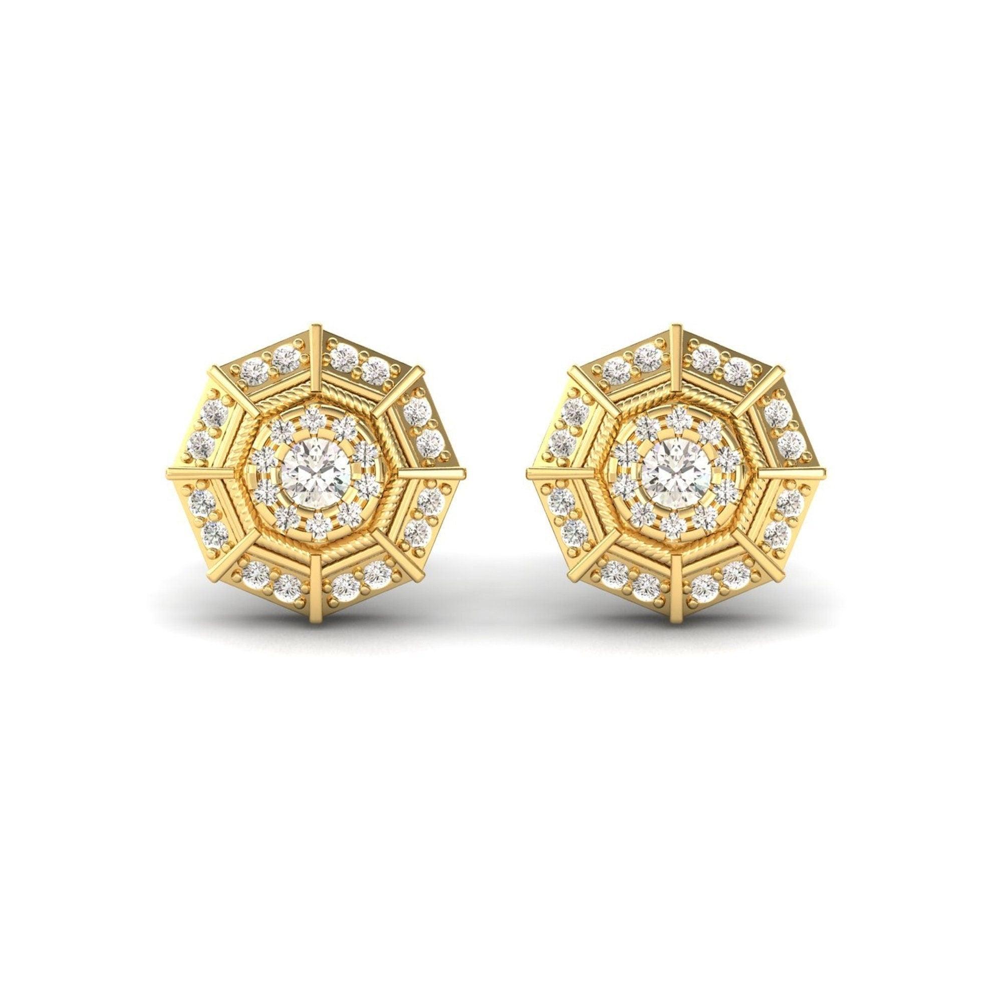 Real Diamond Stud Earring, Delicate White/Yellow Gold Earrings, Rose Gold Designer Earrings - GeumJewels