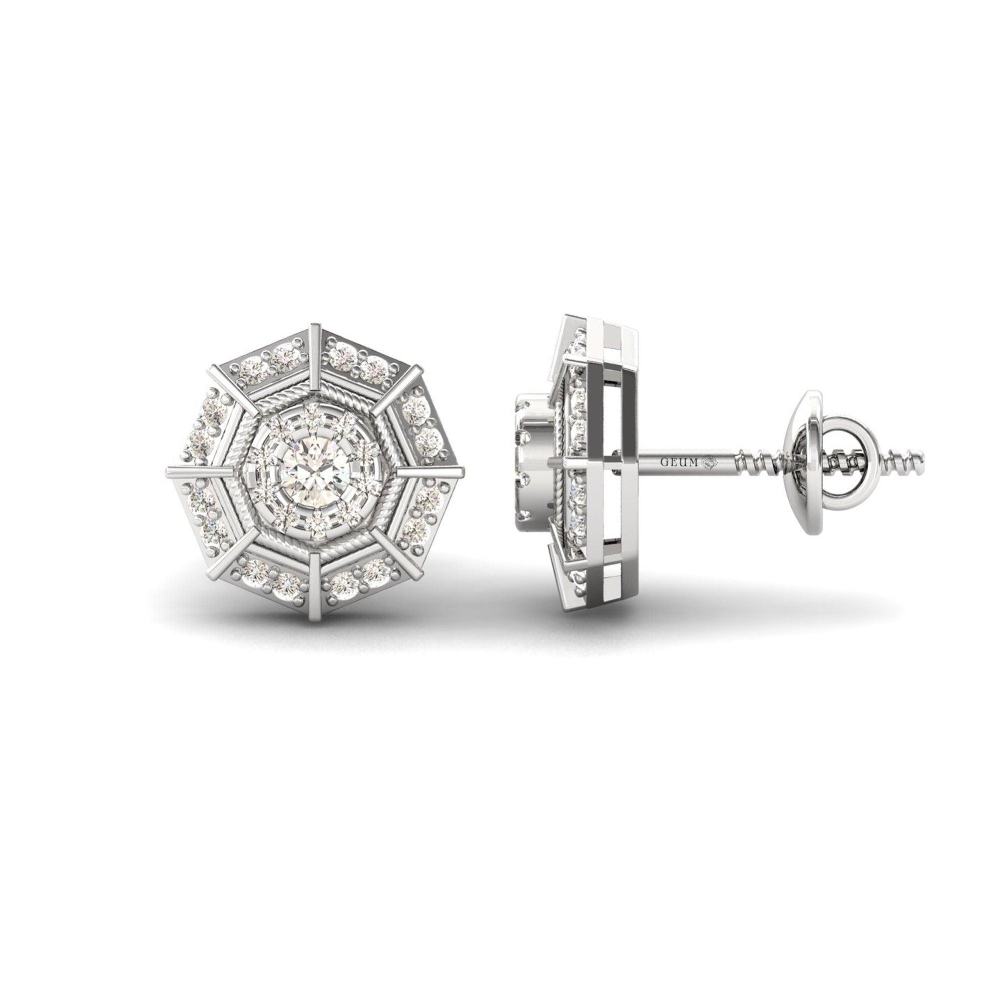 Real Diamond Stud Earring, Delicate White/Yellow Gold Earrings, Rose Gold Designer Earrings - GeumJewels