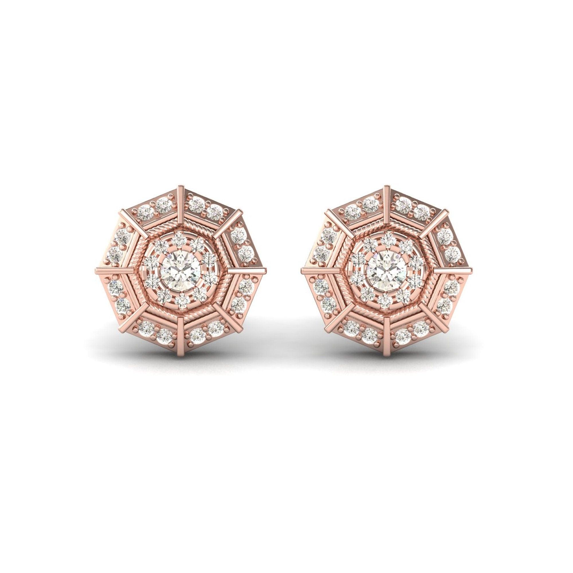Real Diamond Stud Earring, Delicate White/Yellow Gold Earrings, Rose Gold Designer Earrings - GeumJewels