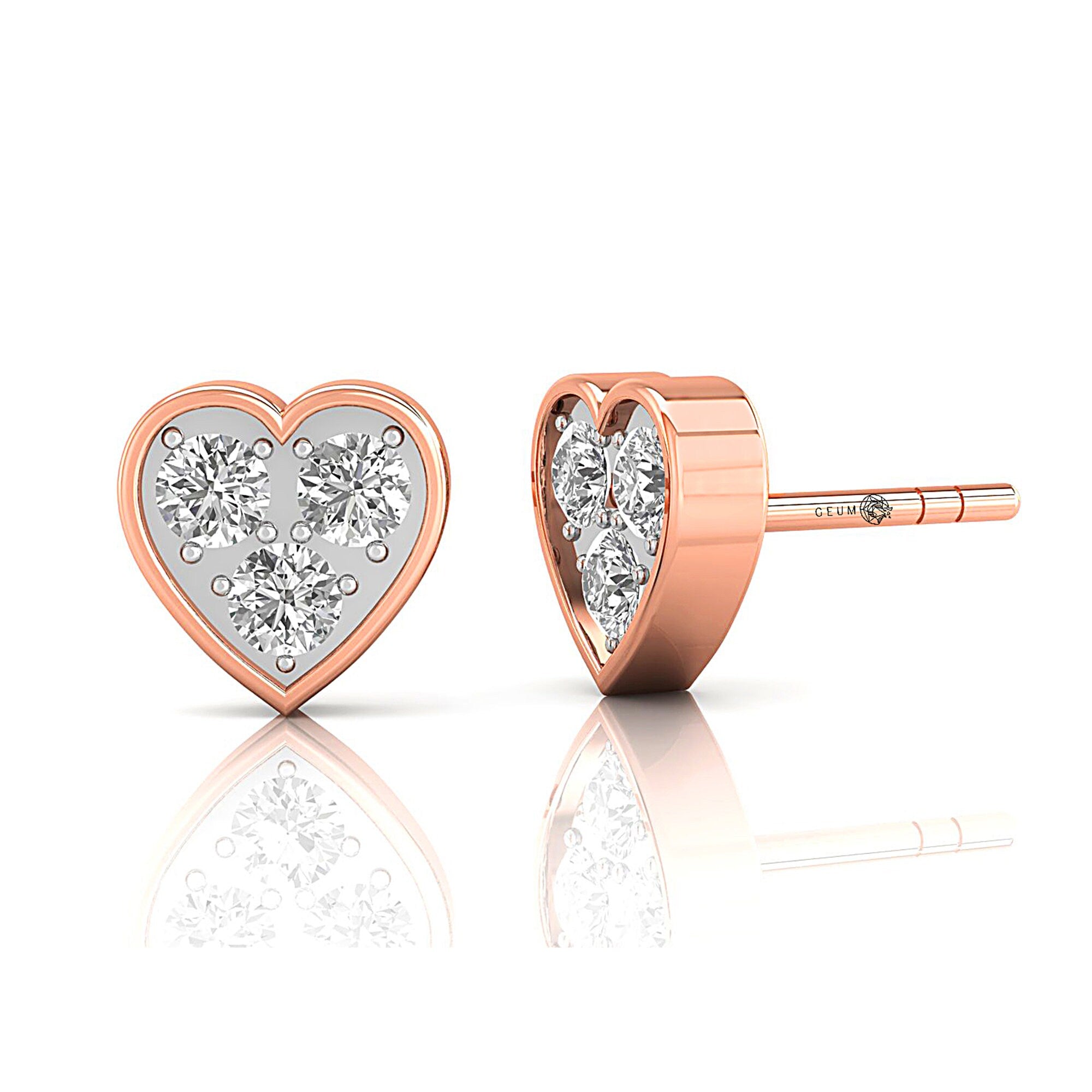 Dainty Heart Shaped Diamond Stud Earrings - GeumJewels