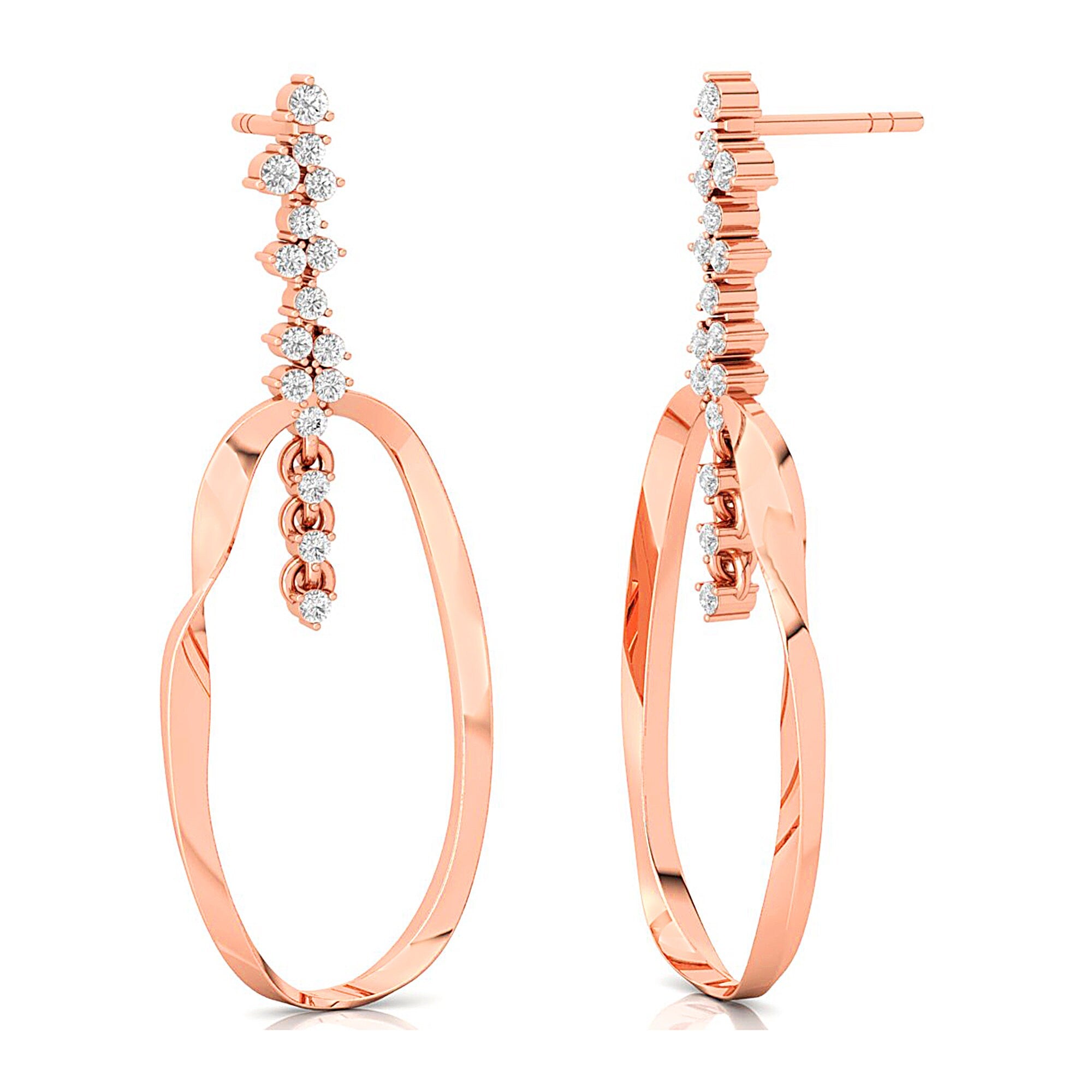 Elongated Circular Diamond Drop Earrings - GeumJewels
