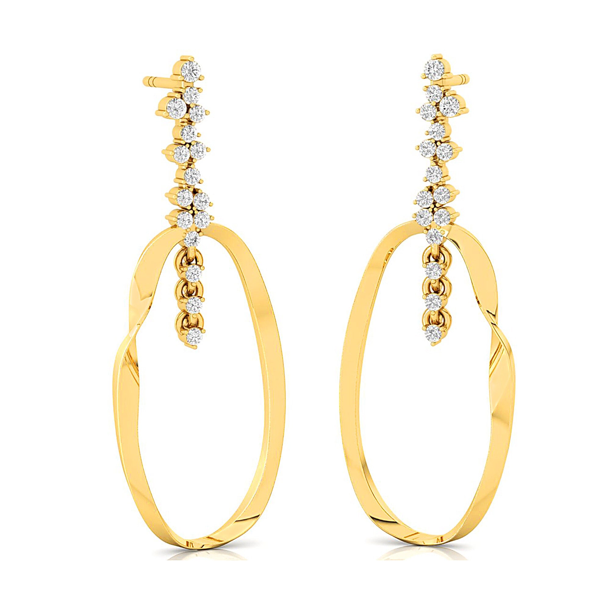 Elongated Circular Diamond Drop Earrings - GeumJewels