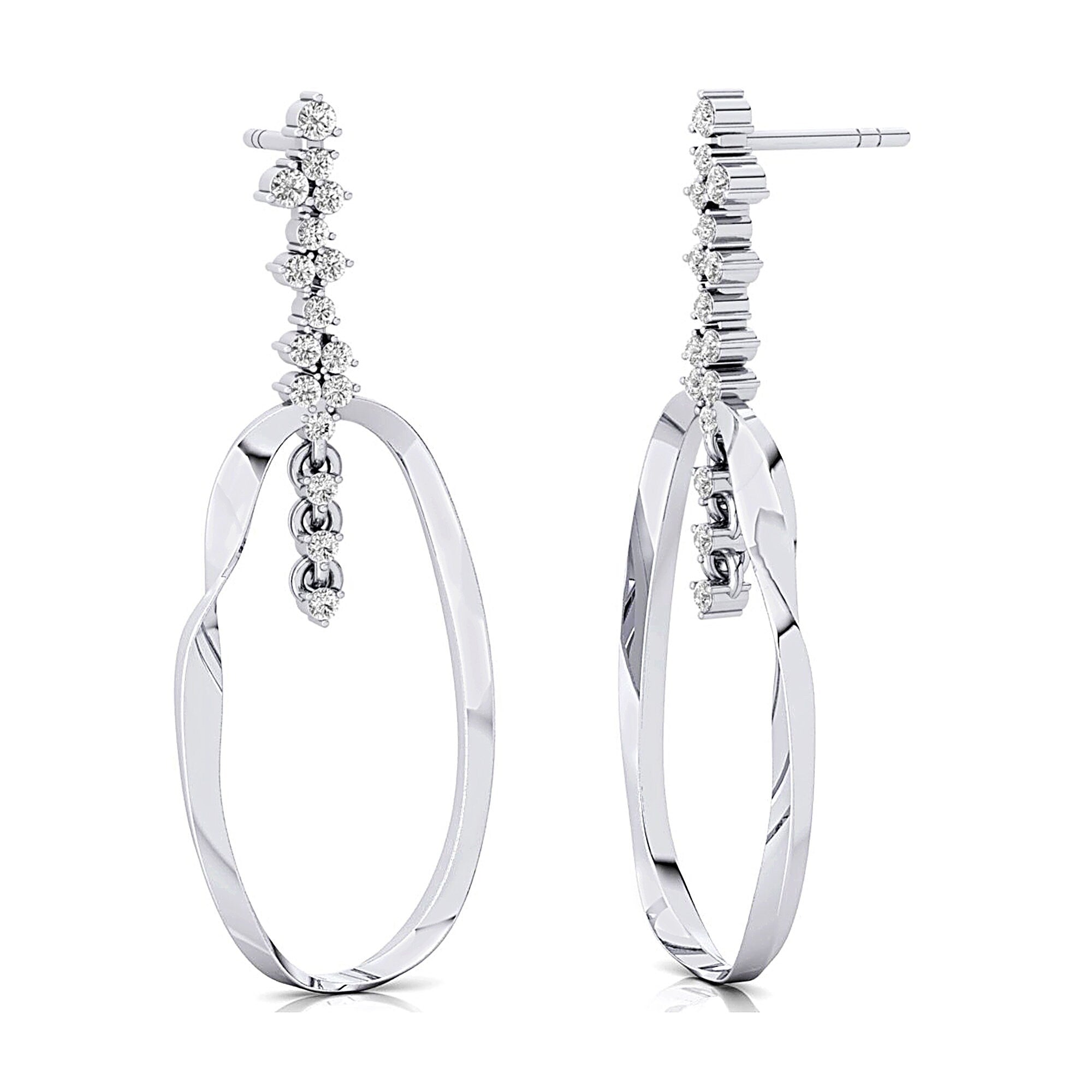 Elongated Circular Diamond Drop Earrings - GeumJewels