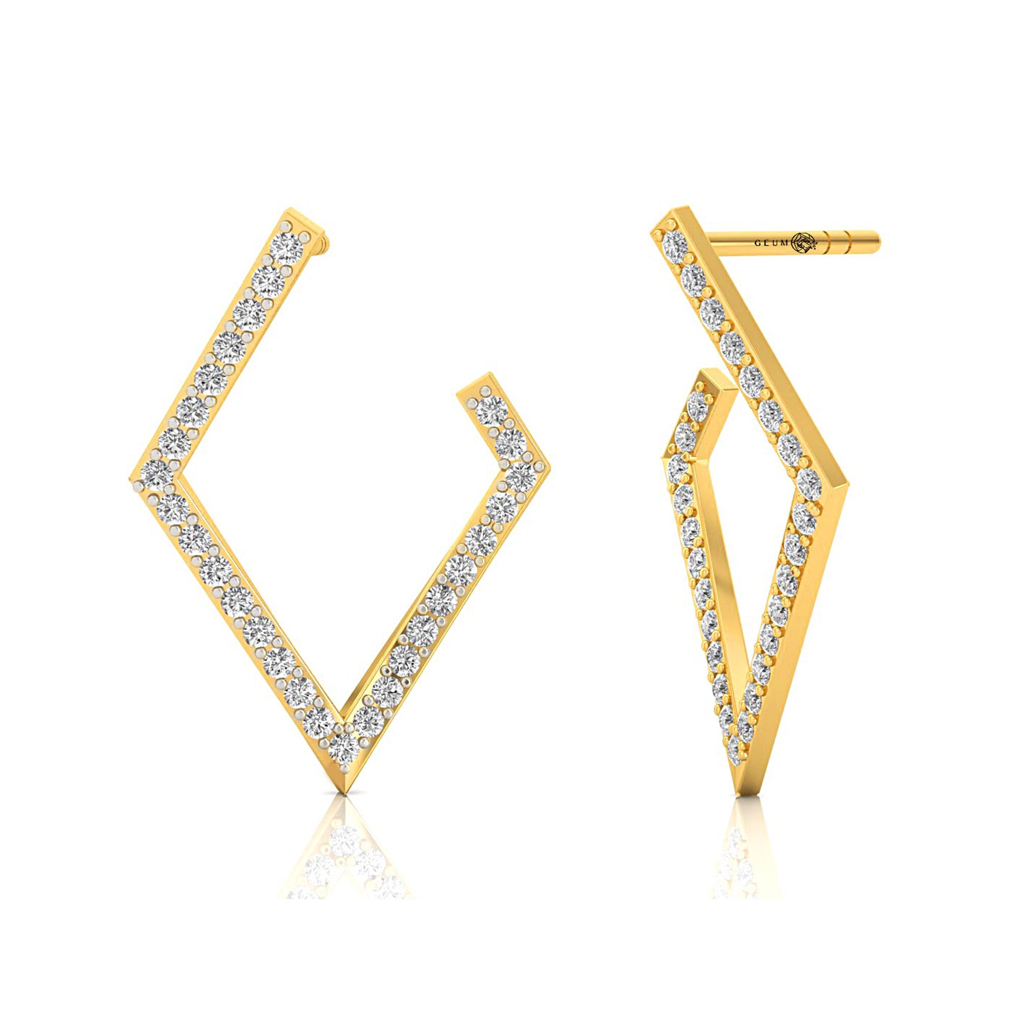 Kite Shaped Diamond Dainty Earrings - GeumJewels