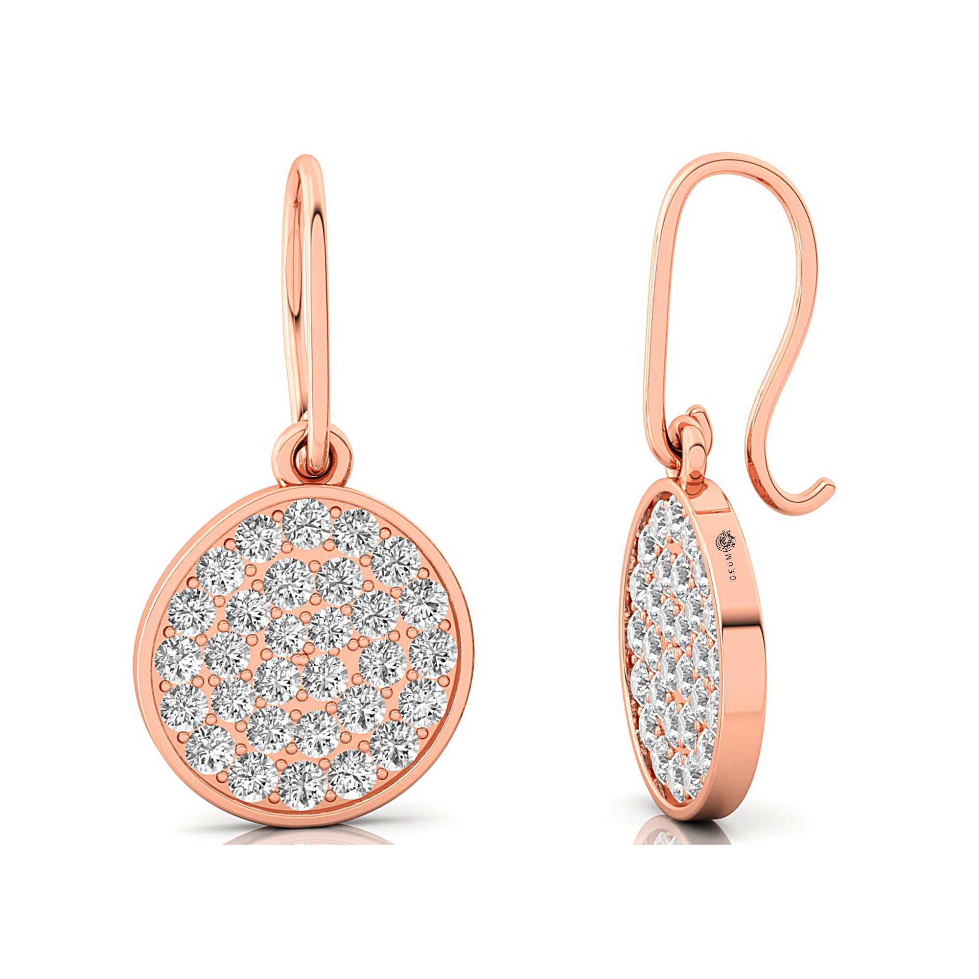 Round Diamond Dainty Earrings with Ear wire - GeumJewels