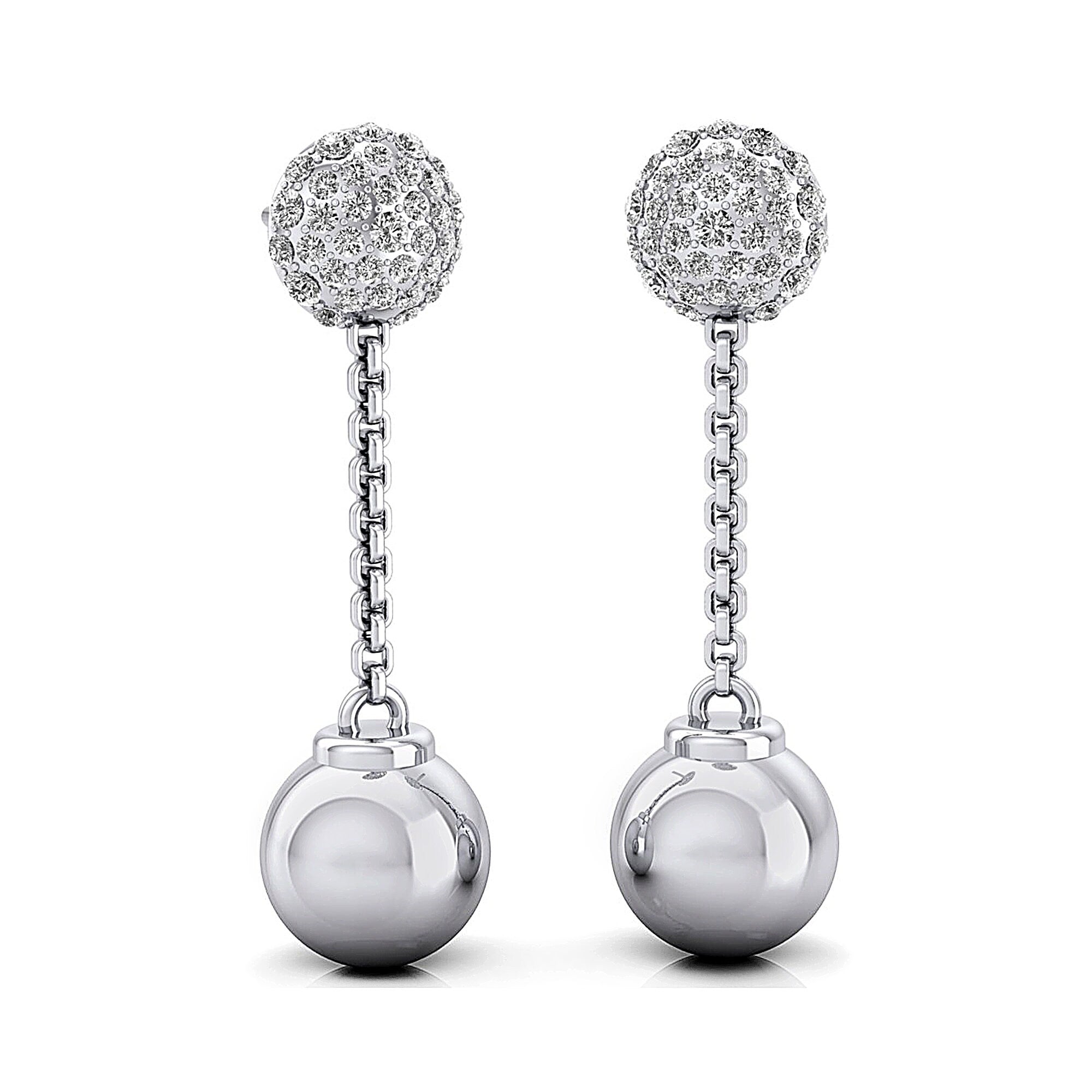 Yard Chain Diamond Ball Dangle Earrings - GeumJewels