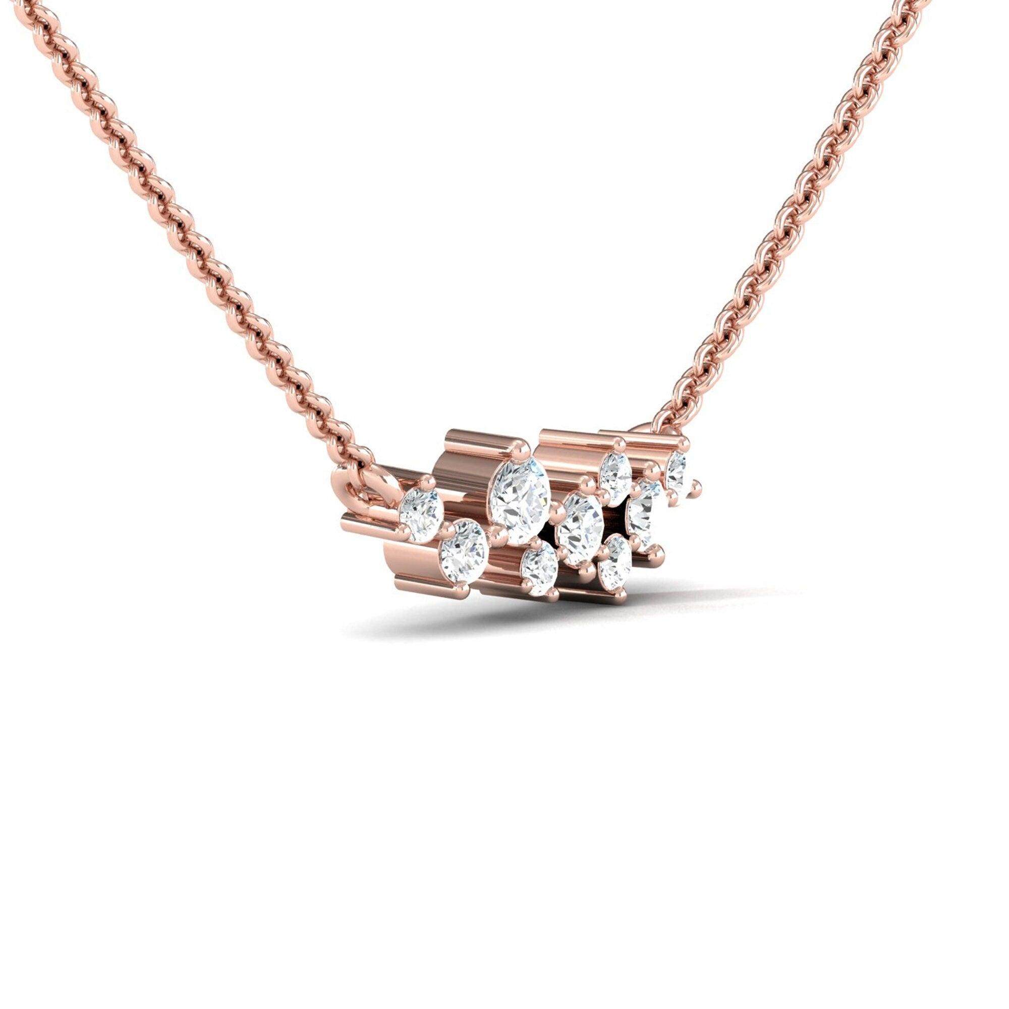 Real Rose Gold Dainty Pendant, Yellow White Gold Wedding Necklace, Natural White Diamond Gold Pendant - GeumJewels