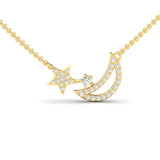 Handmade Yellow/White Gold Moon Star Pendant, Rose Gold Moon Star Necklace, Genuine Diamond Gold Pendant - GeumJewels