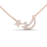 Handmade Yellow/White Gold Moon Star Pendant, Rose Gold Moon Star Necklace, Genuine Diamond Gold Pendant - GeumJewels