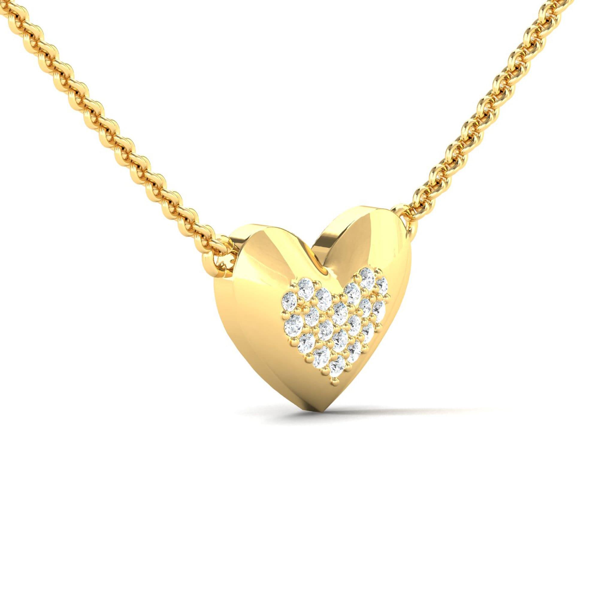 10kt 14kt 18Kt Gold Diamond Pendant, Elegant Gold Heart shape Pendant, Real Diamond Heart Shape Necklace - GeumJewels