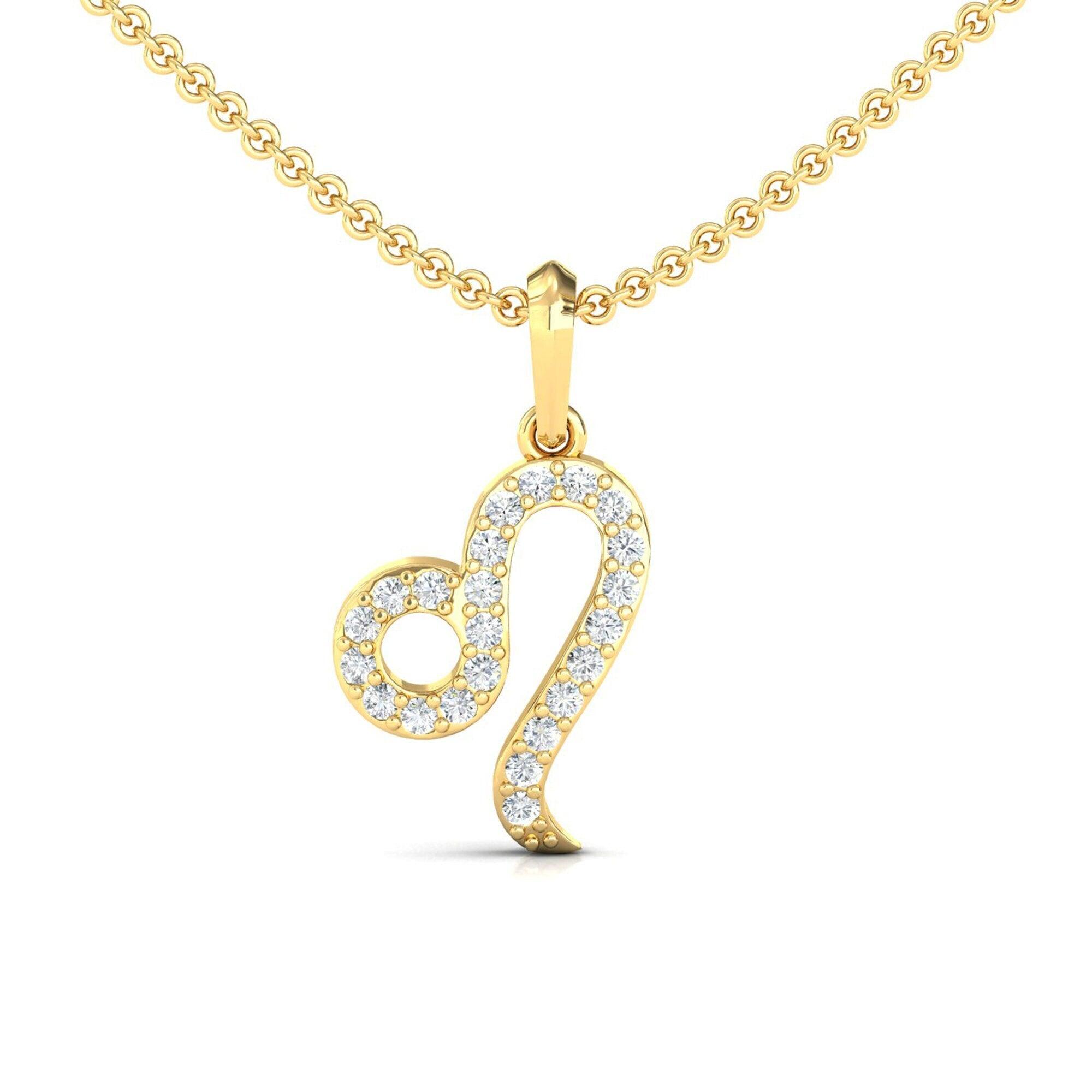 Leo Zodiac Gold Pendant, 18Kt Yellow Gold Leo Charm Pendant, Personalized Diamond Pendant - GeumJewels