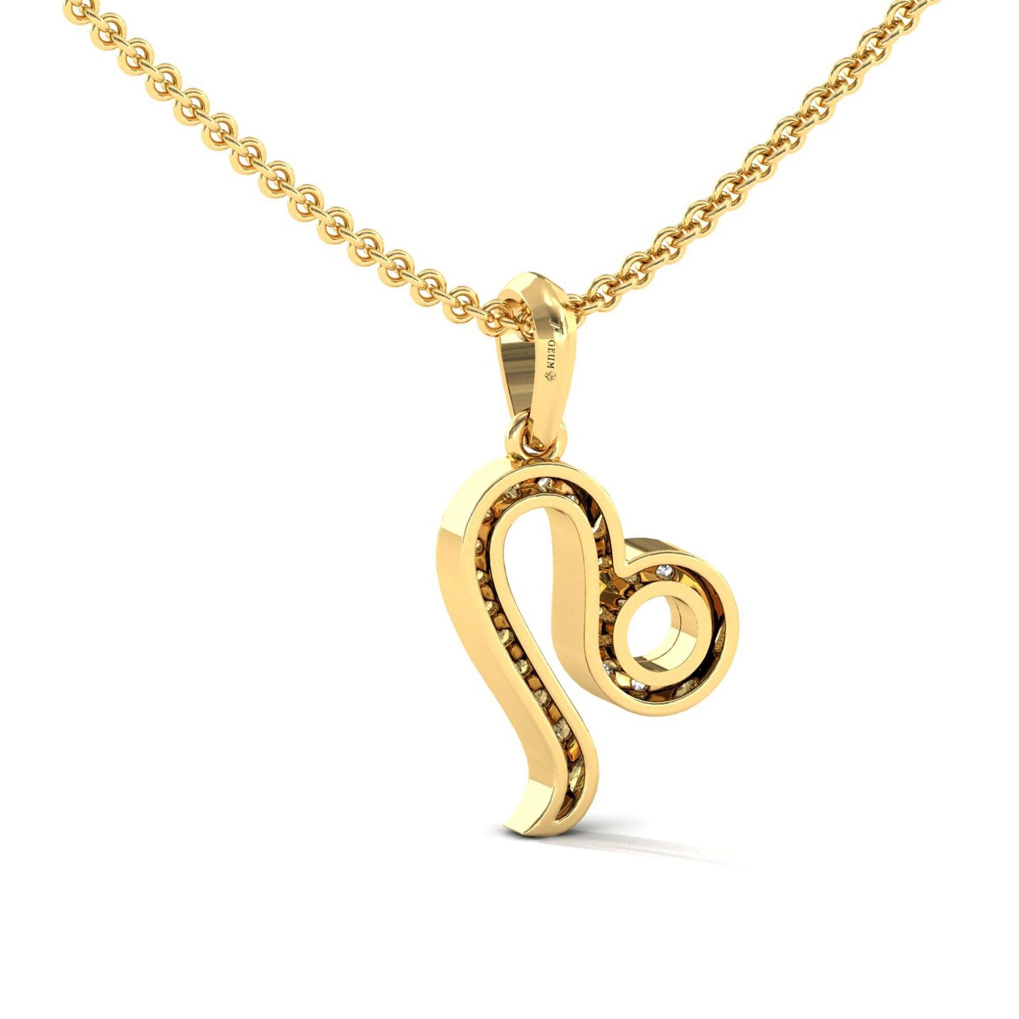 Leo Zodiac Gold Pendant, 18Kt Yellow Gold Leo Charm Pendant, Personalized Diamond Pendant - GeumJewels