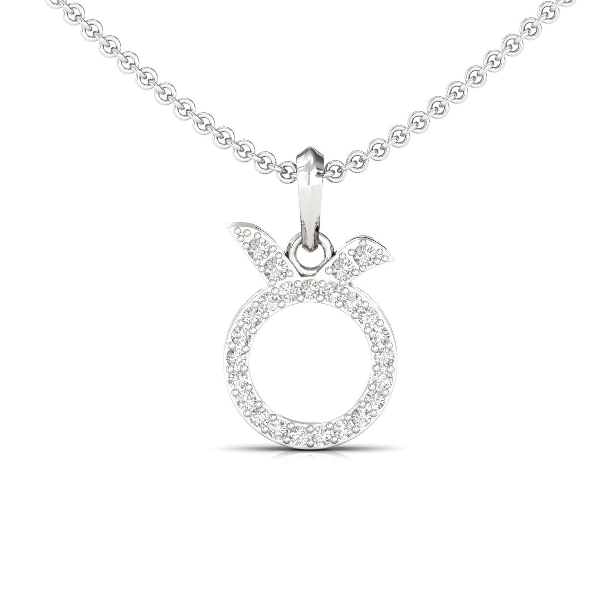 Sparkling Taurus Zodiac Pendant, 14Kt White Gold Taurus Charm Pendant, Natural Diamond Designer Pendant - GeumJewels