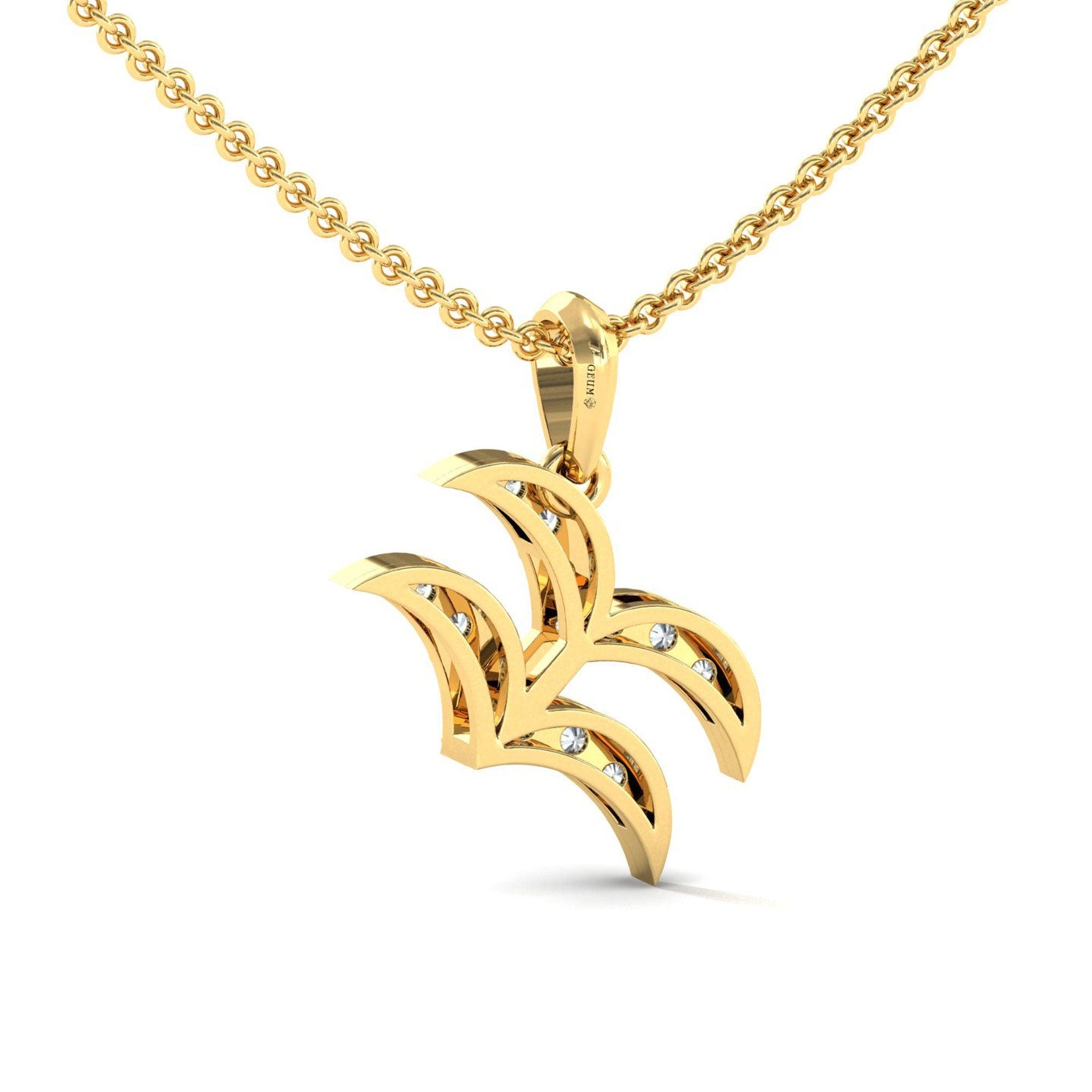 Handmade Aquarius Zodiac Pendant, 18Kt Solid Gold Pendant Necklace, Unique Diamond Pendant - GeumJewels