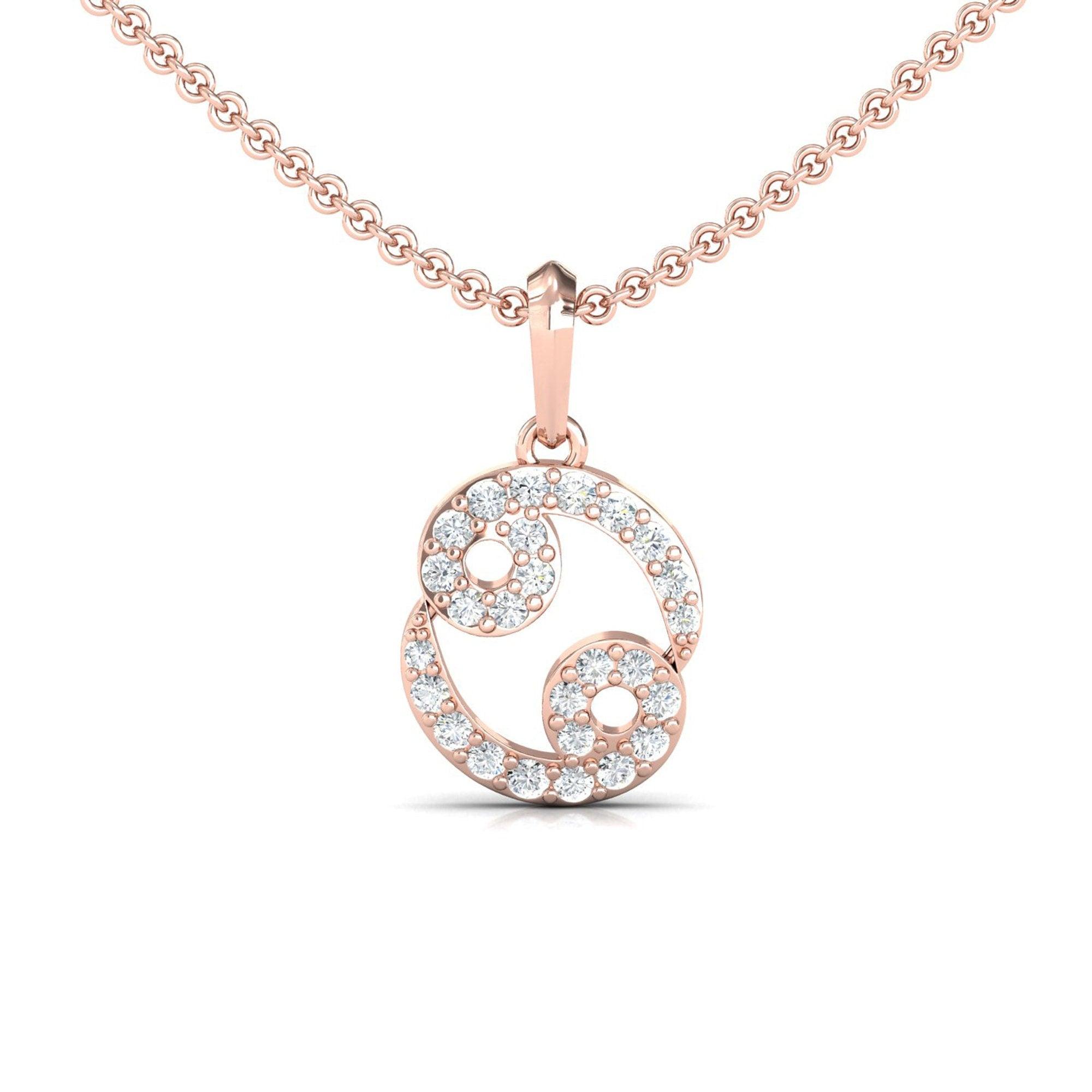 Elegant Cancer Zodiac Pendant, 18Kt Solid Yellow Gold Pendant Necklace, Unique Diamond Pendant - GeumJewels