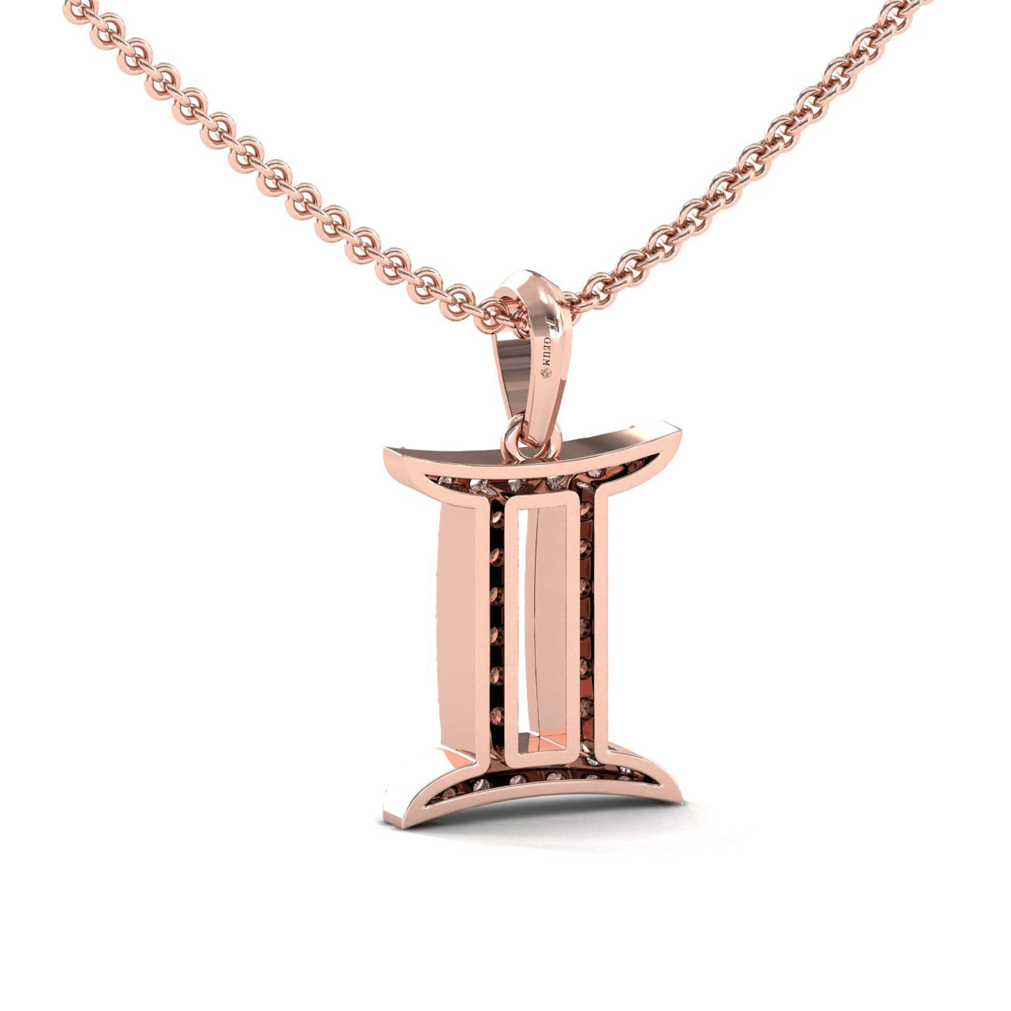 Gemini Zodiac Pendant, 18Kt Yellow Gold Gemini Charm Pendant, Personalized Diamond Pendant - GeumJewels