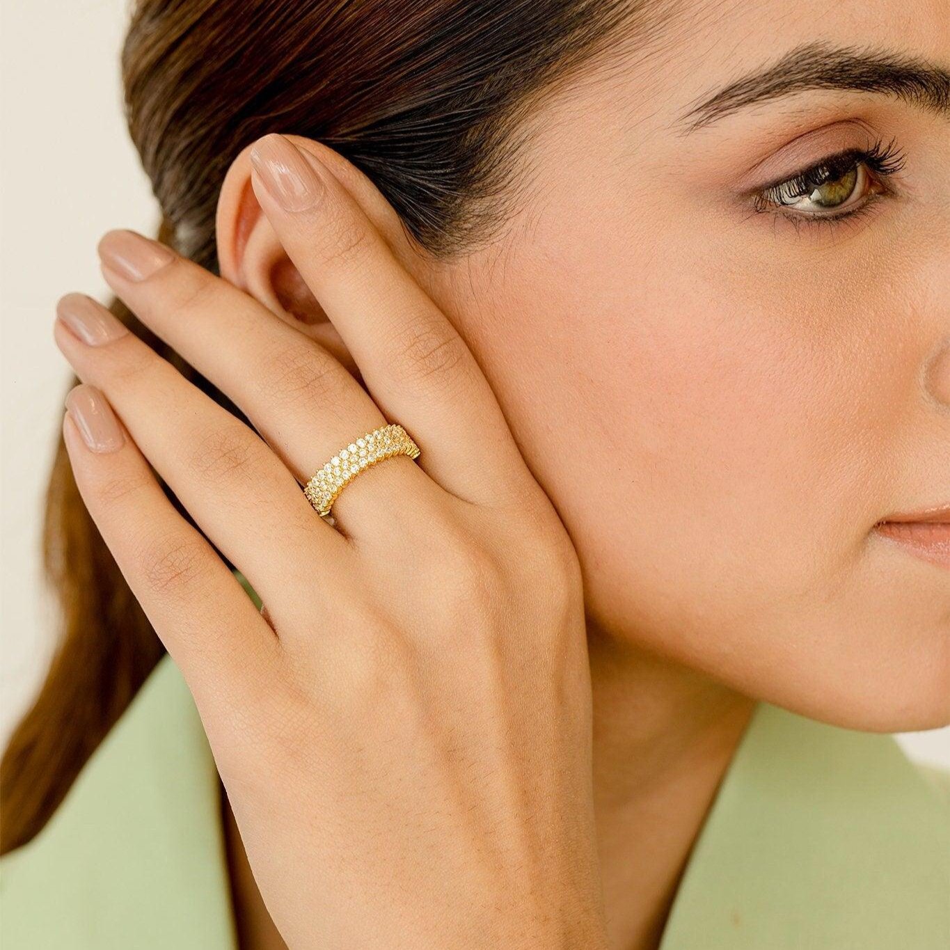 Elegant Solid Gold Ring, Rose Gold Bridesmaid Ring, Real White Diamond Ring - GeumJewels