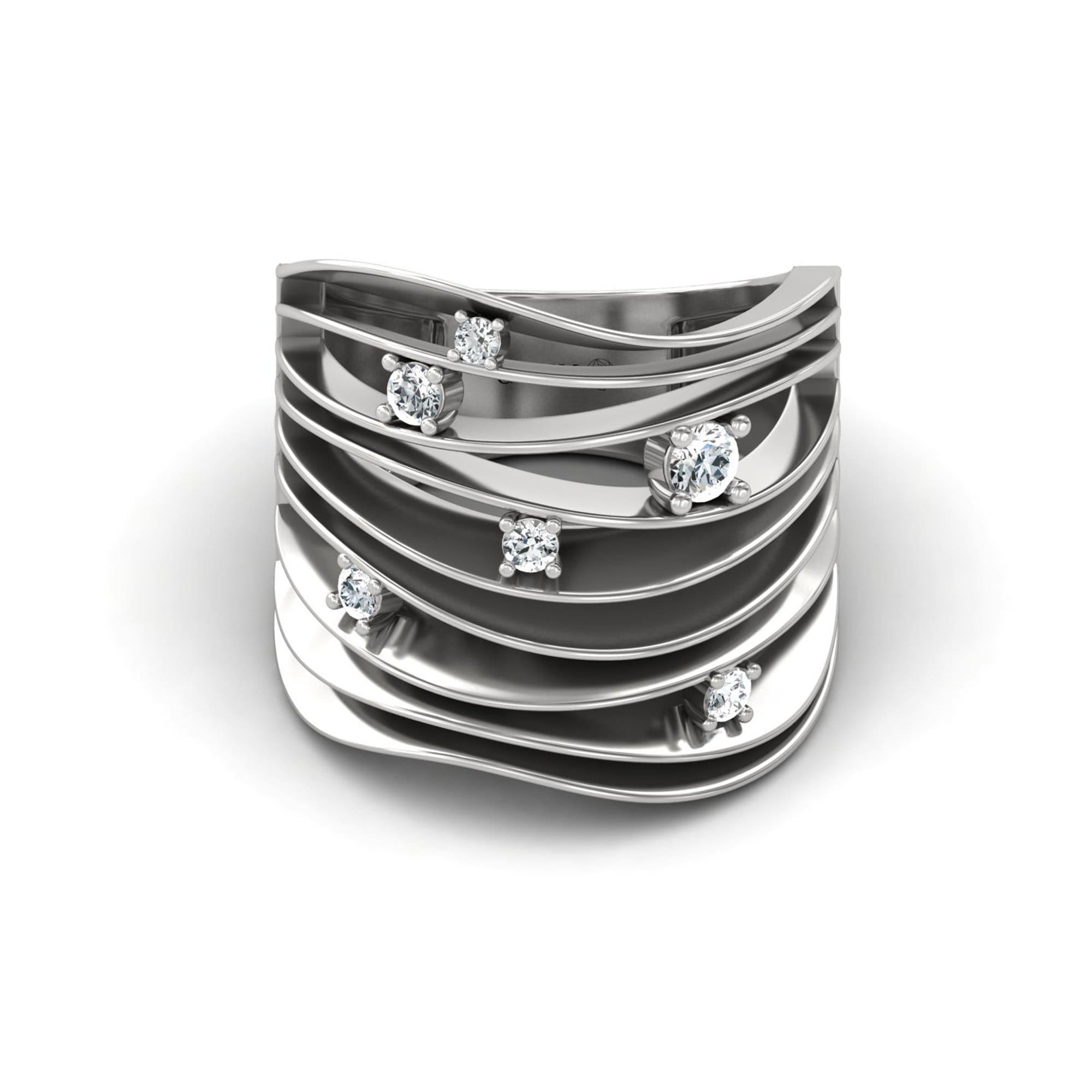 Elegant Diamond and Gold Ring, Trendy White Gold Ring for Women, Unique Handmade Diamond Jewelry - GeumJewels