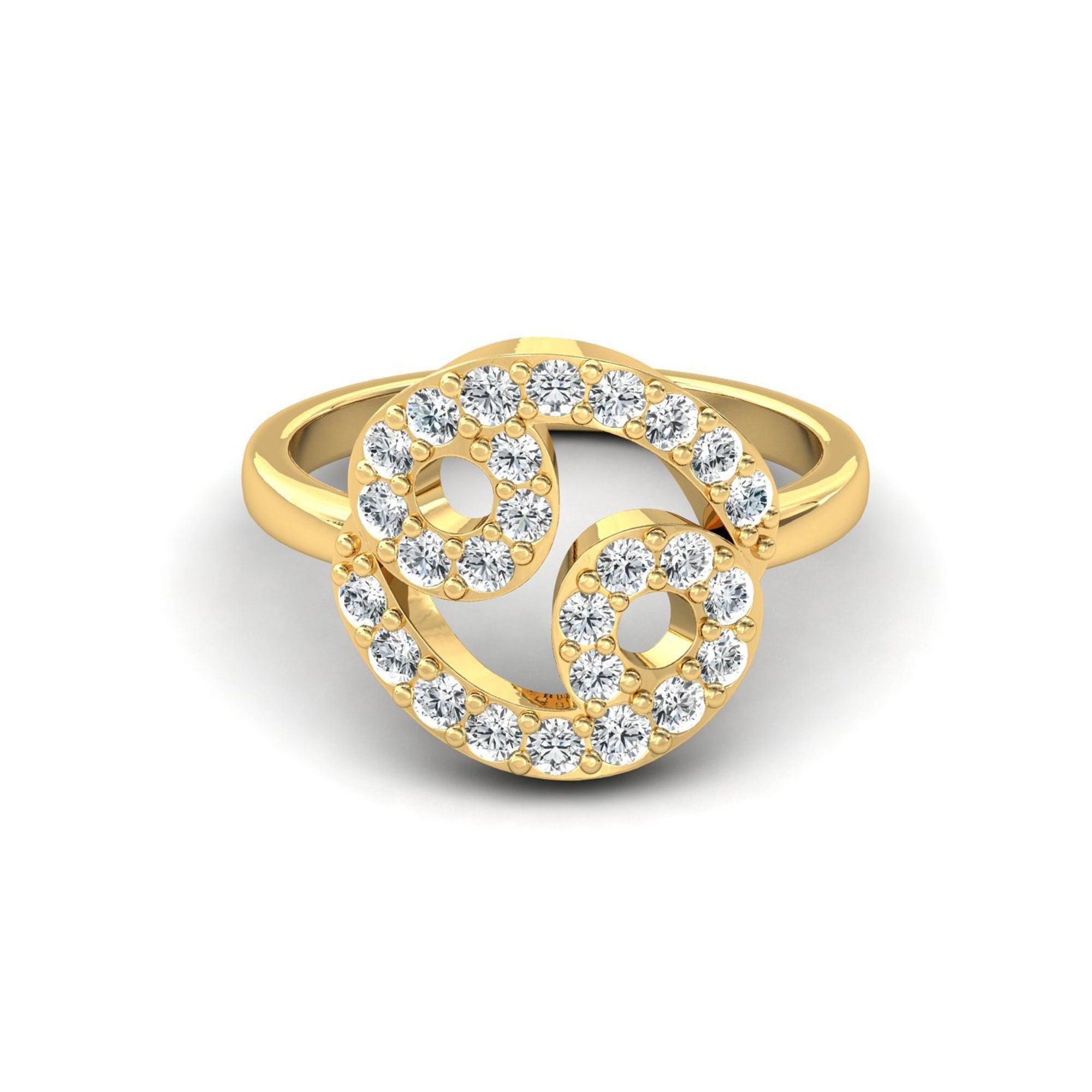 Sleek Design Cancer Zodiac Ring, Unique Zodiac Sign Engagement Ring, Personalized Diamond Gold Ring - GeumJewels