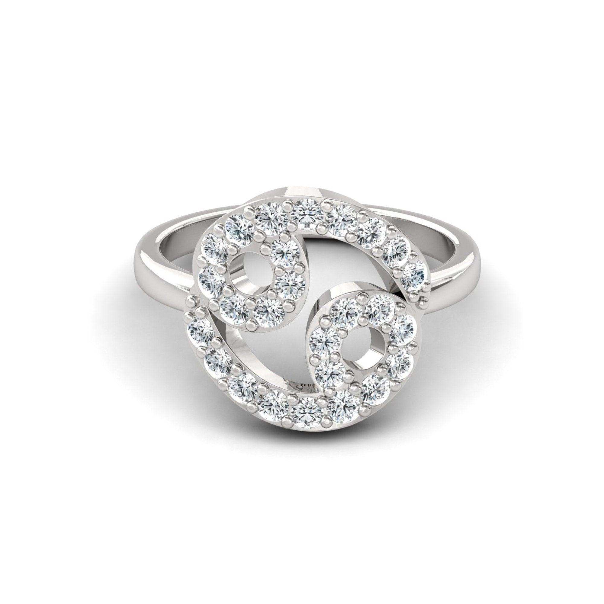 Sleek Design Cancer Zodiac Ring, Unique Zodiac Sign Engagement Ring, Personalized Diamond Gold Ring - GeumJewels