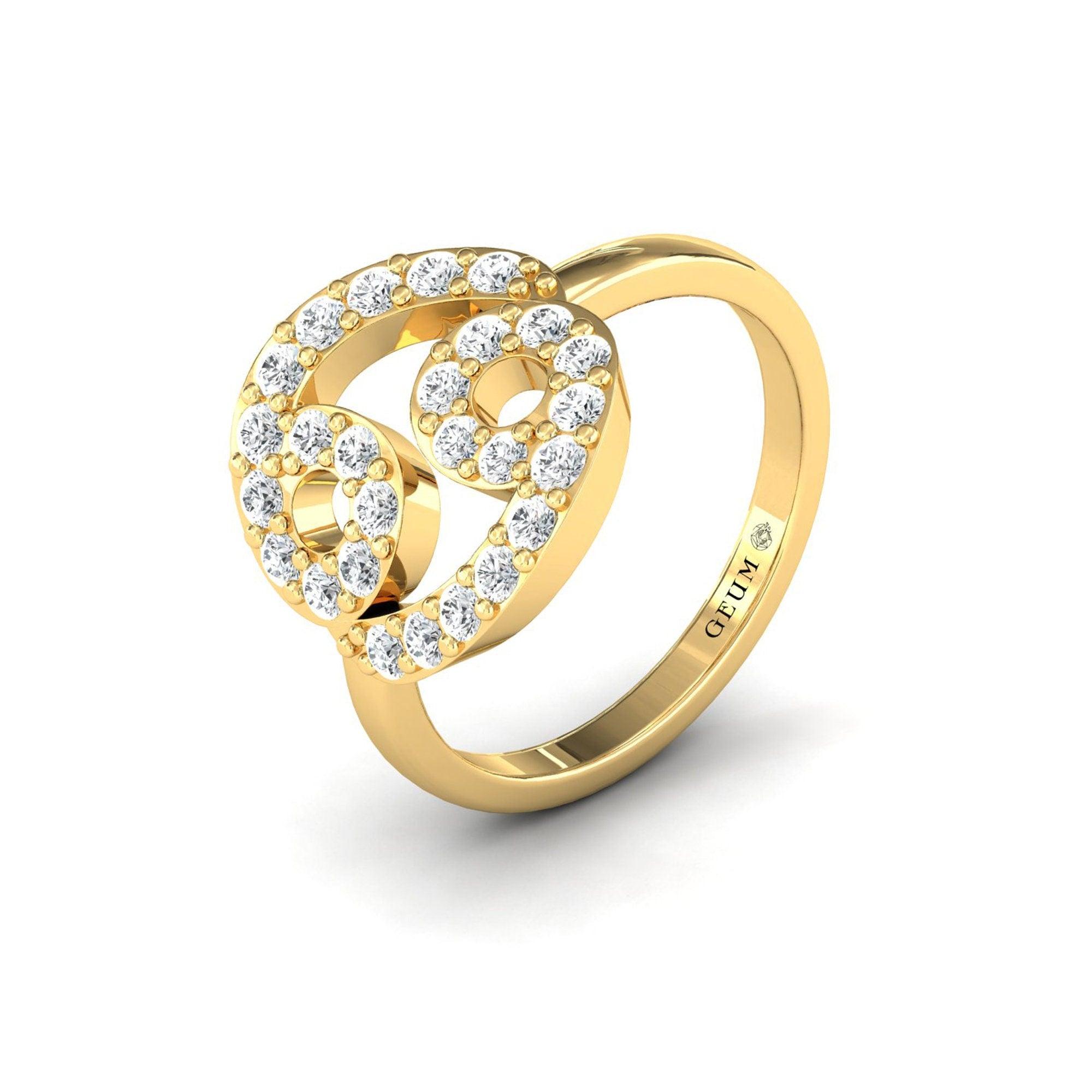 Sleek Design Cancer Zodiac Ring, Unique Zodiac Sign Engagement Ring, Personalized Diamond Gold Ring - GeumJewels