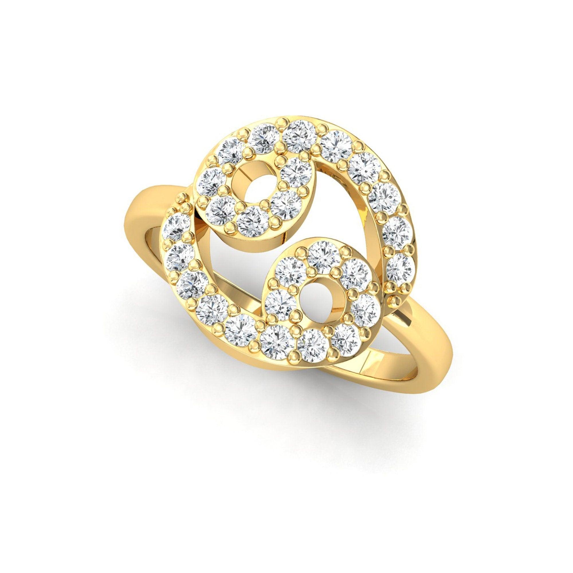 Sleek Design Cancer Zodiac Ring, Unique Zodiac Sign Engagement Ring, Personalized Diamond Gold Ring - GeumJewels