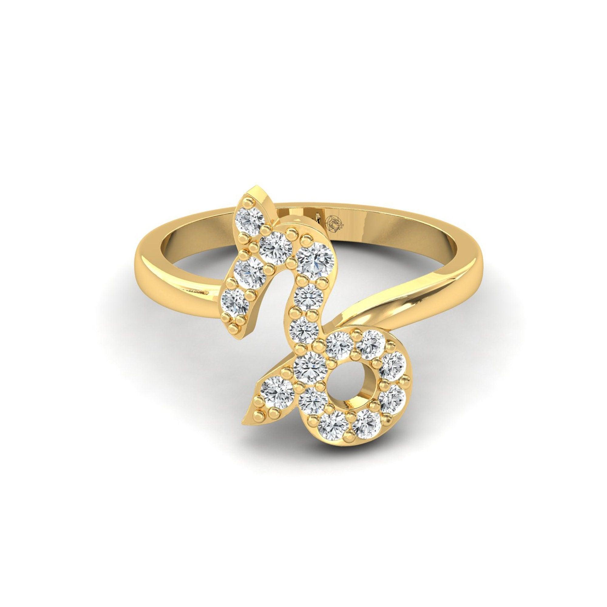 10kt 14kt 18kt Thin Gold Capricorn Zodiac Ring, Elegant Diamond Ring for Engagement, Capricorn Sign Gold Jewelry - GeumJewels