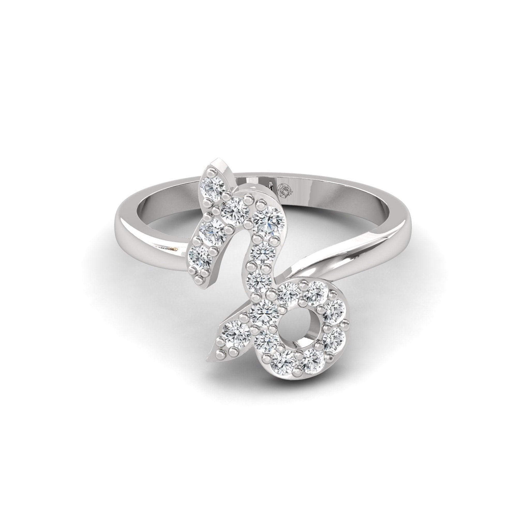 10kt 14kt 18kt Thin Gold Capricorn Zodiac Ring, Elegant Diamond Ring for Engagement, Capricorn Sign Gold Jewelry - GeumJewels