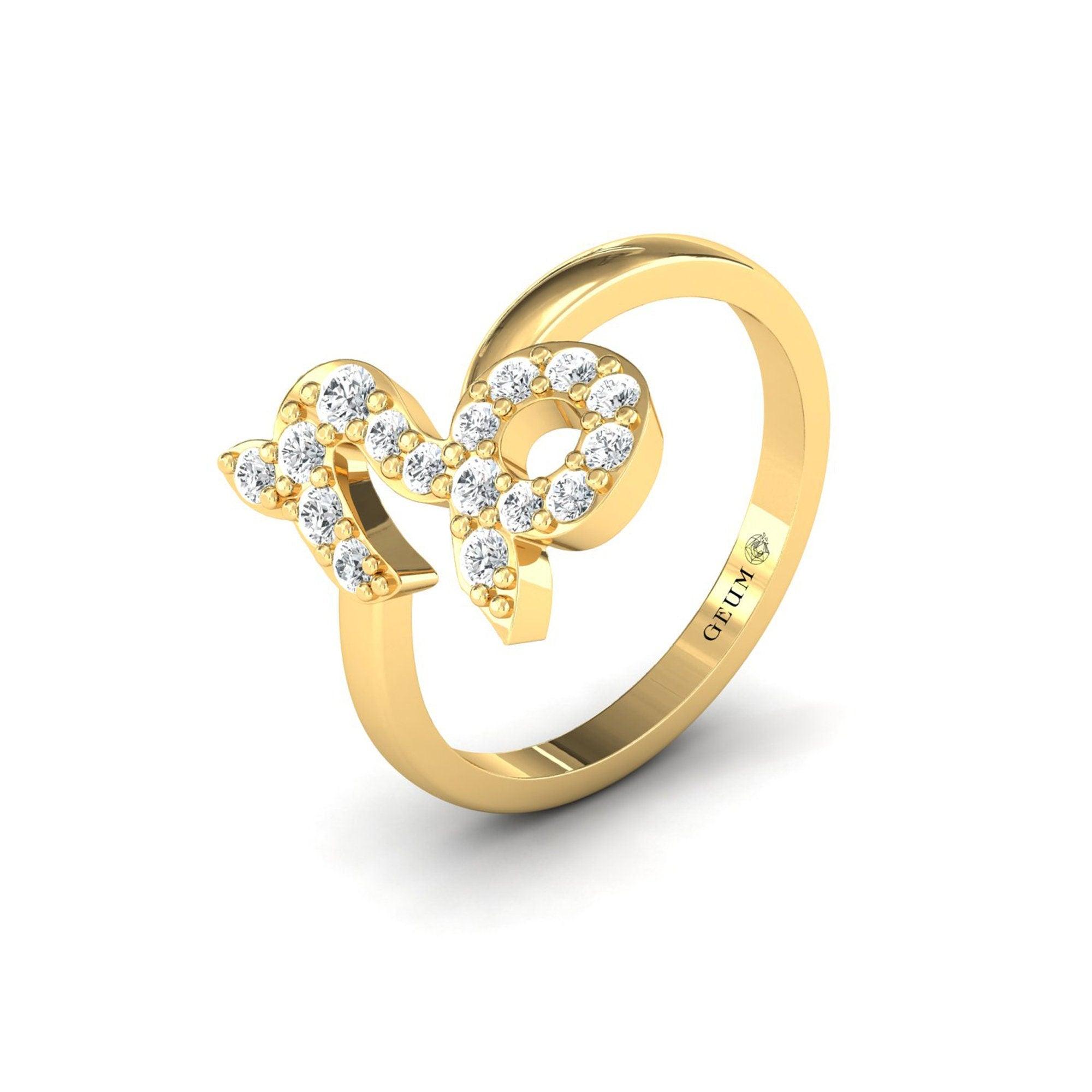 10kt 14kt 18kt Thin Gold Capricorn Zodiac Ring, Elegant Diamond Ring for Engagement, Capricorn Sign Gold Jewelry - GeumJewels