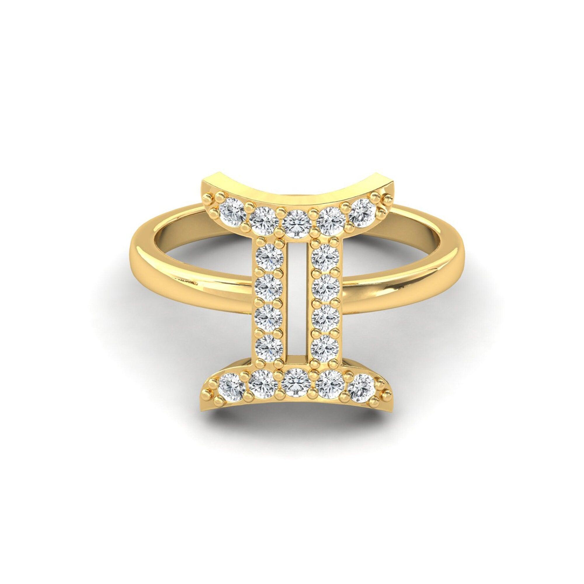 18Kt Solid Gold Gemini Ring, Unique Zodiac Sign Engagement Ring, Personalized  Diamond Horoscope Ring - GeumJewels