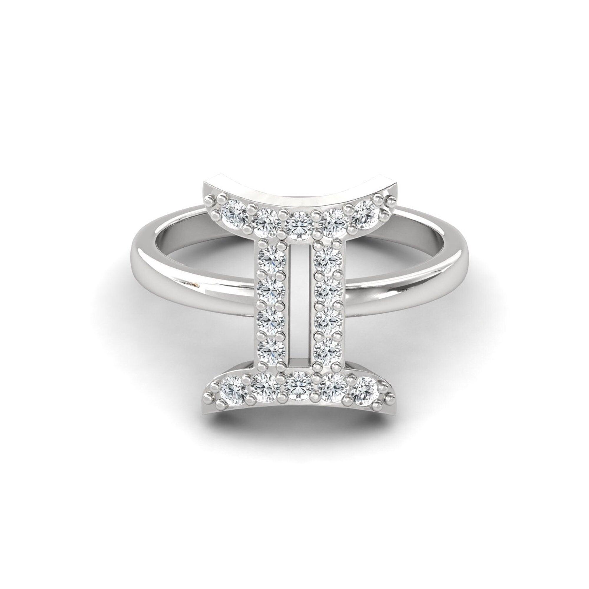 18Kt Solid Gold Gemini Ring, Unique Zodiac Sign Engagement Ring, Personalized  Diamond Horoscope Ring - GeumJewels
