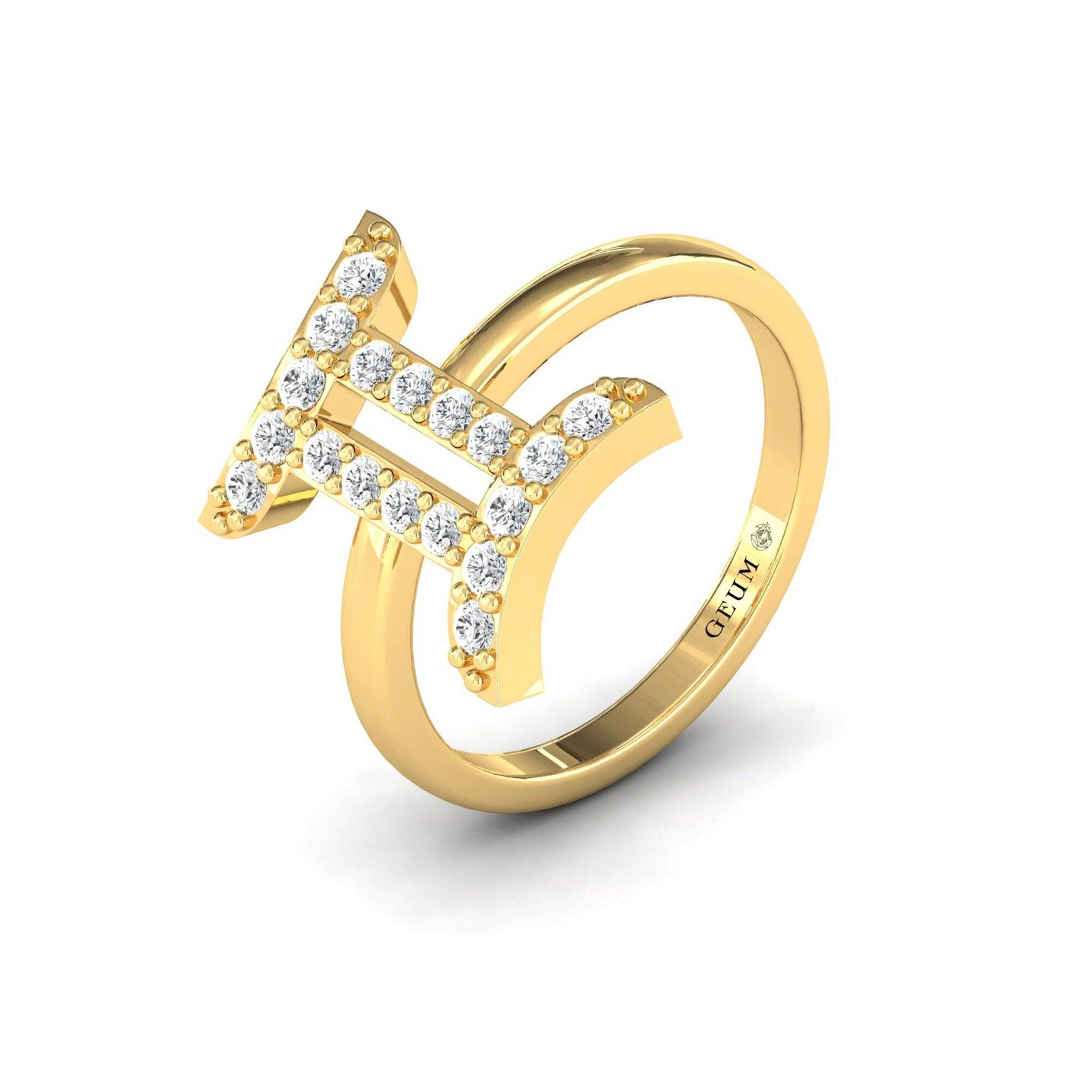 18Kt Solid Gold Gemini Ring, Unique Zodiac Sign Engagement Ring, Personalized  Diamond Horoscope Ring - GeumJewels