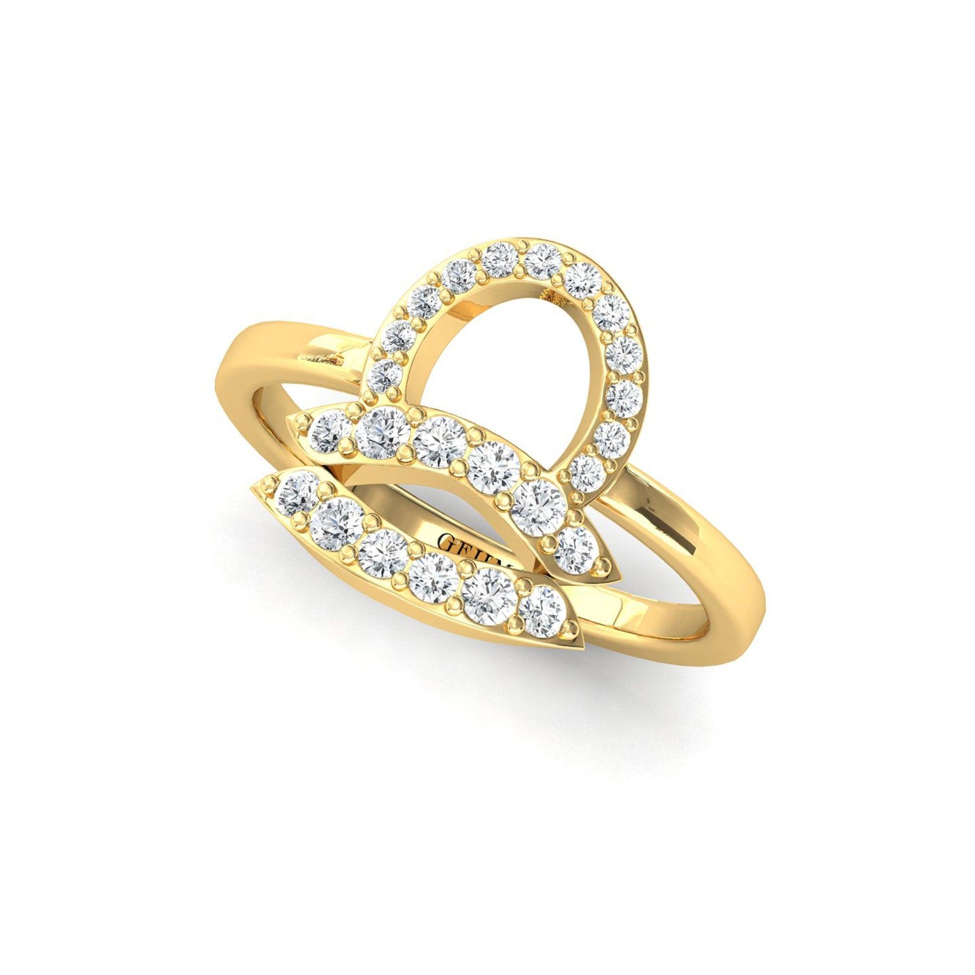 14Kt Solid Rose Gold Libra Ring, Handmade Zodiac Sign Ring, Personalized Natural Diamond Ring - GeumJewels